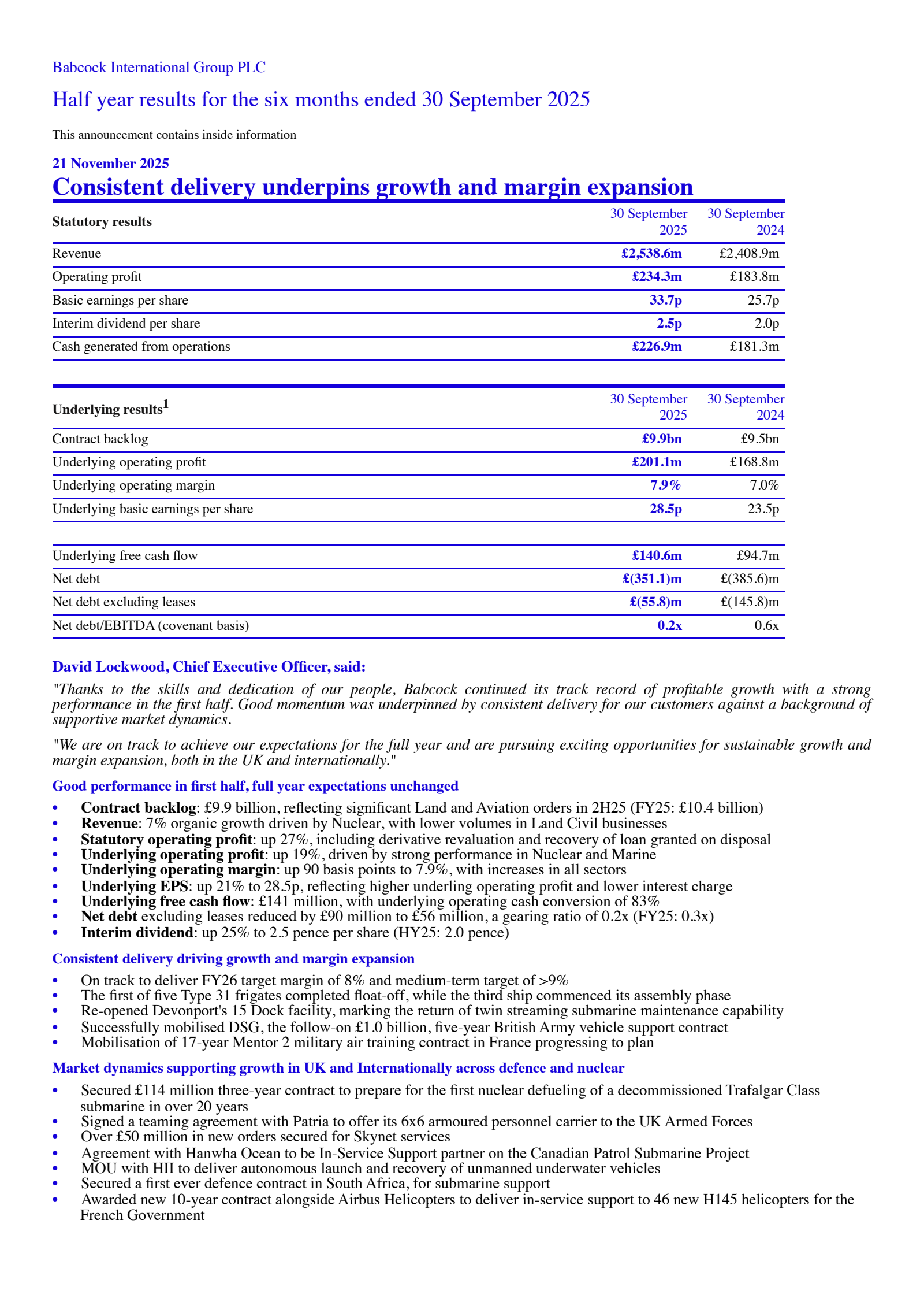 Babcock International Group's H1 2026 Interim Report