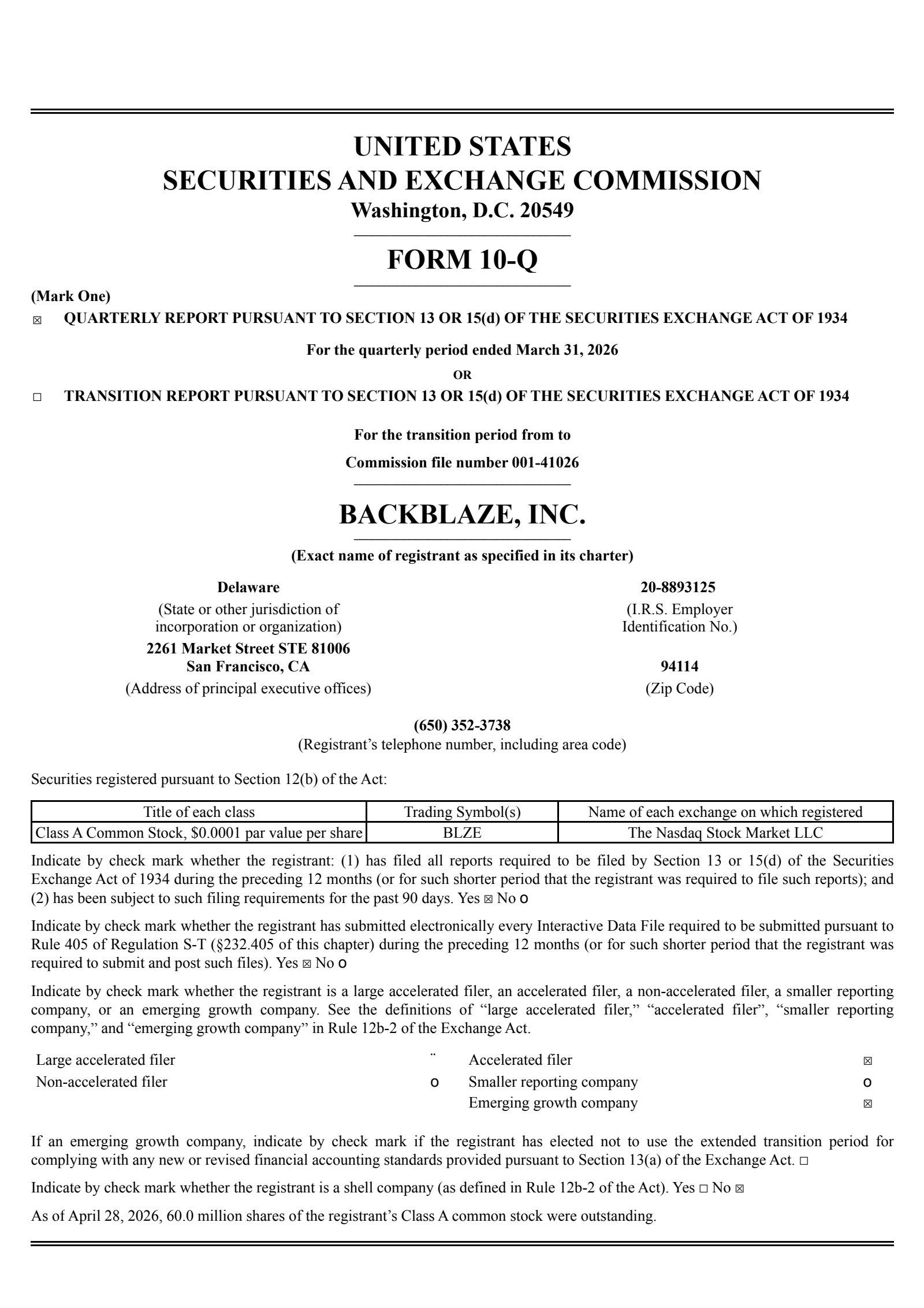 Backblaze's Q1 2026 Quarterly report