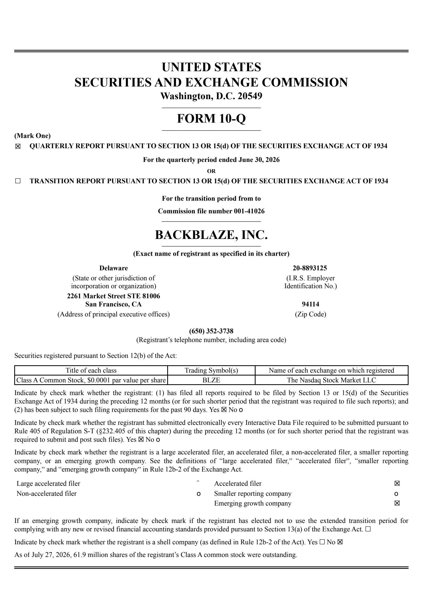 Backblaze's Q2 2026 Quarterly report