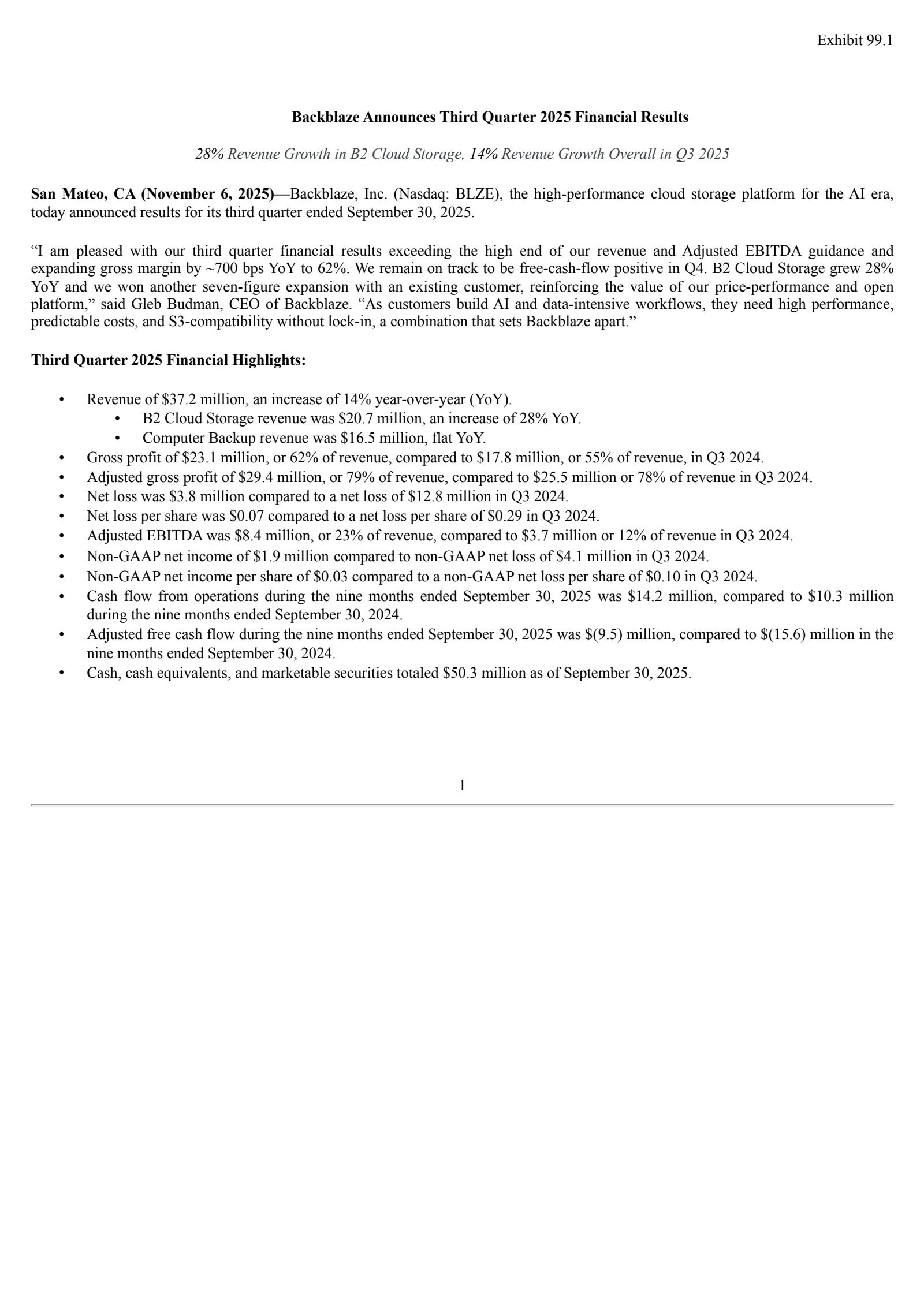 Backblaze's Q3 2025 Earnings Release