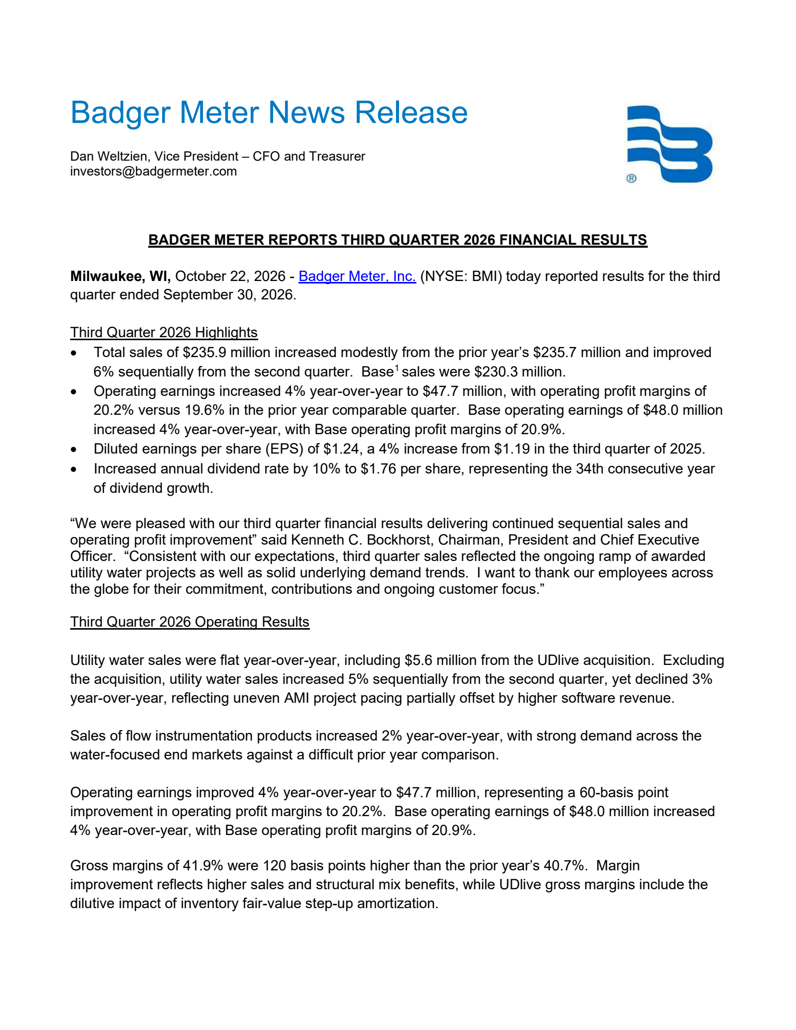 Badger Meter (BMI) Q3 2026 Earnings Results & Call Transcript