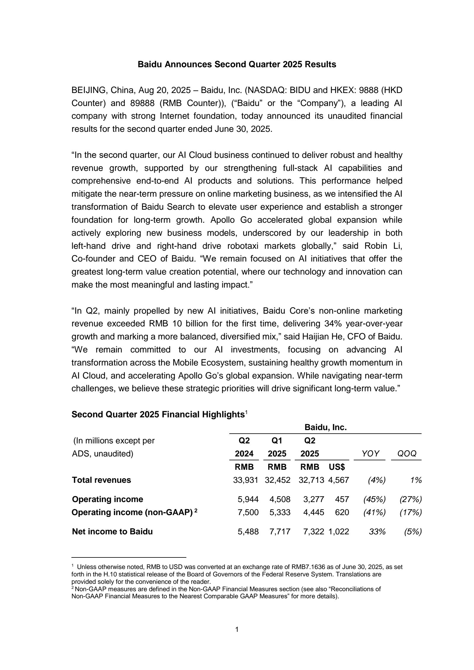 Baidu's Q2 2025 Earnings Release