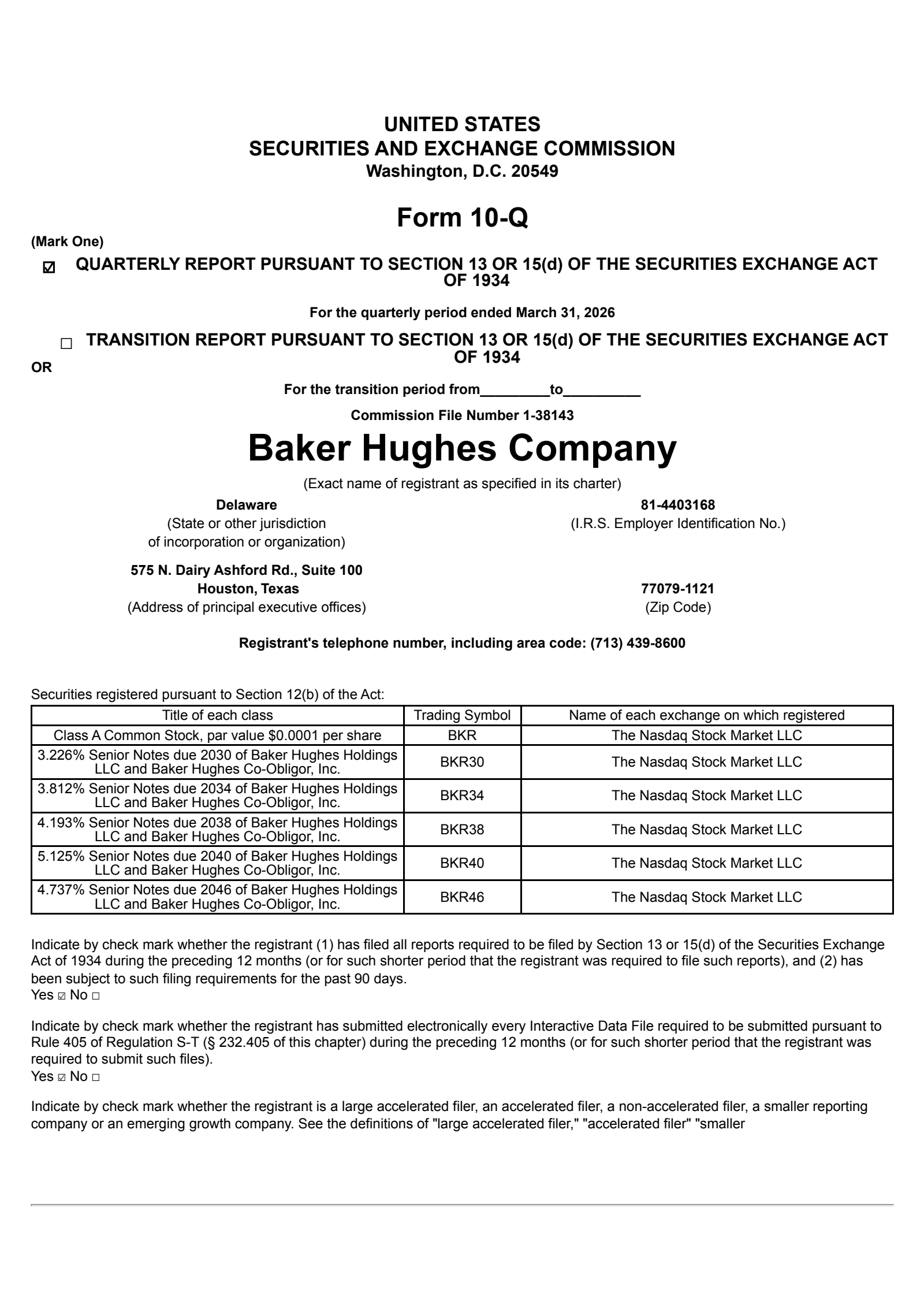 Baker Hughes' Q1 2026 Quarterly report