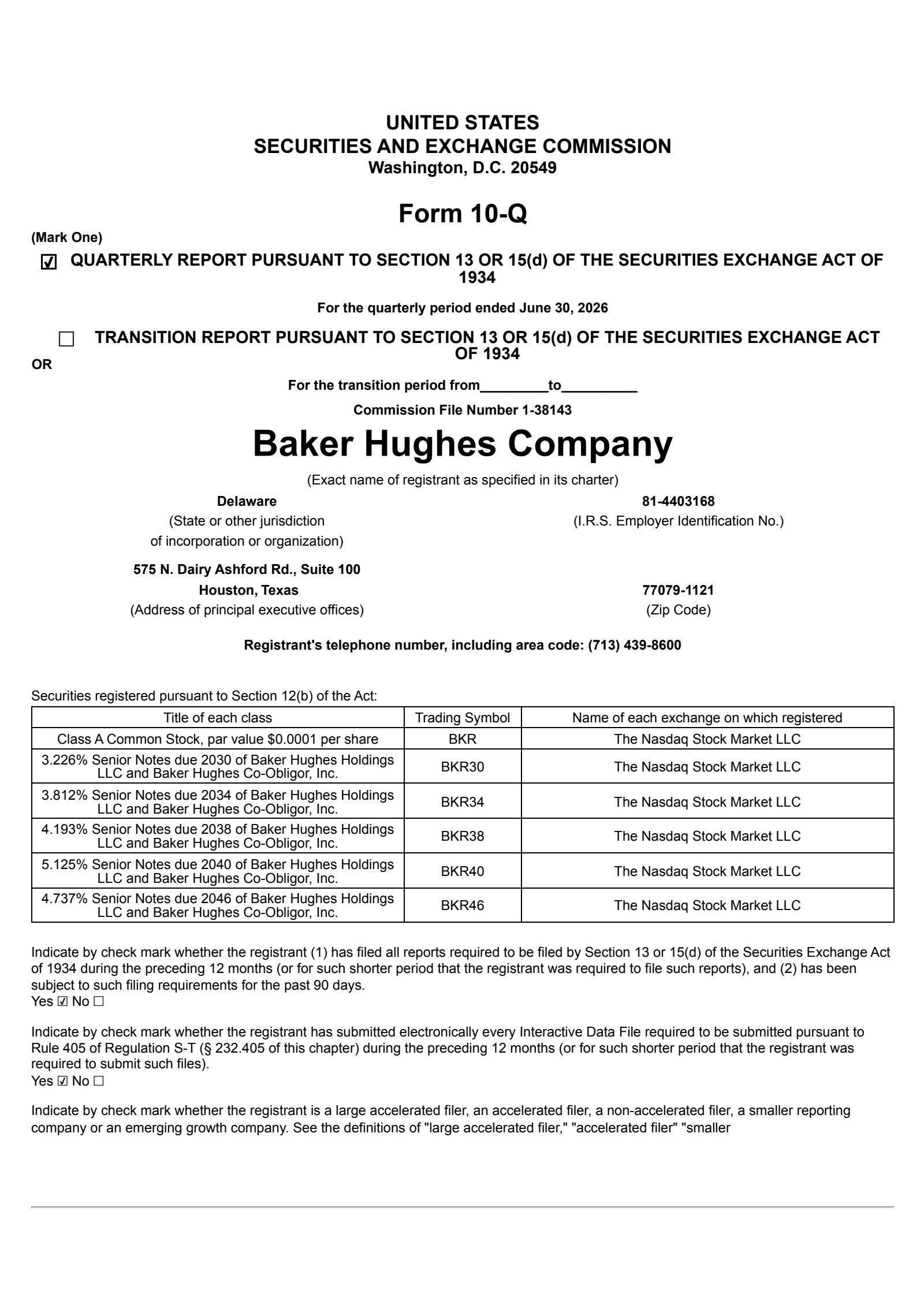 Baker Hughes' Q2 2026 Quarterly report