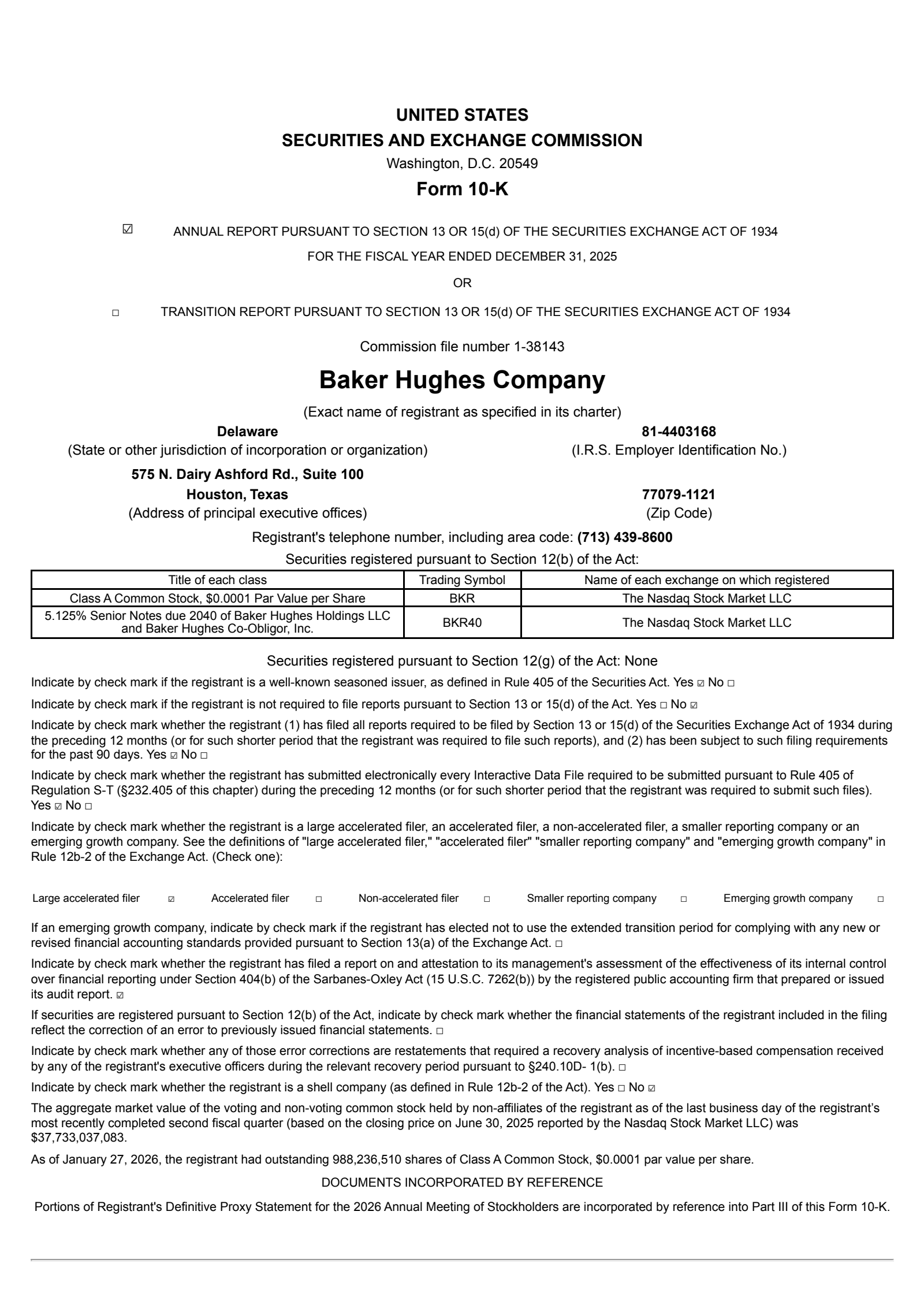 Baker Hughes' Q4 2025 Annual report