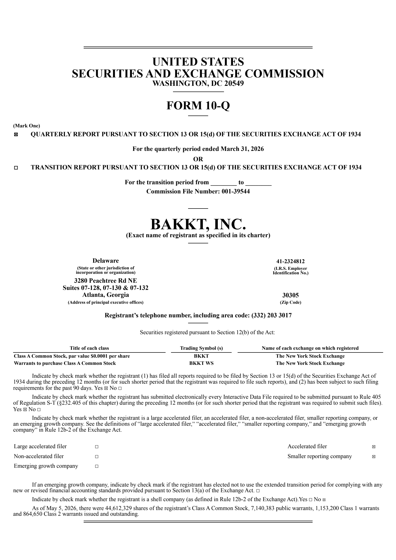 Bakkt's Q1 2026 Quarterly report