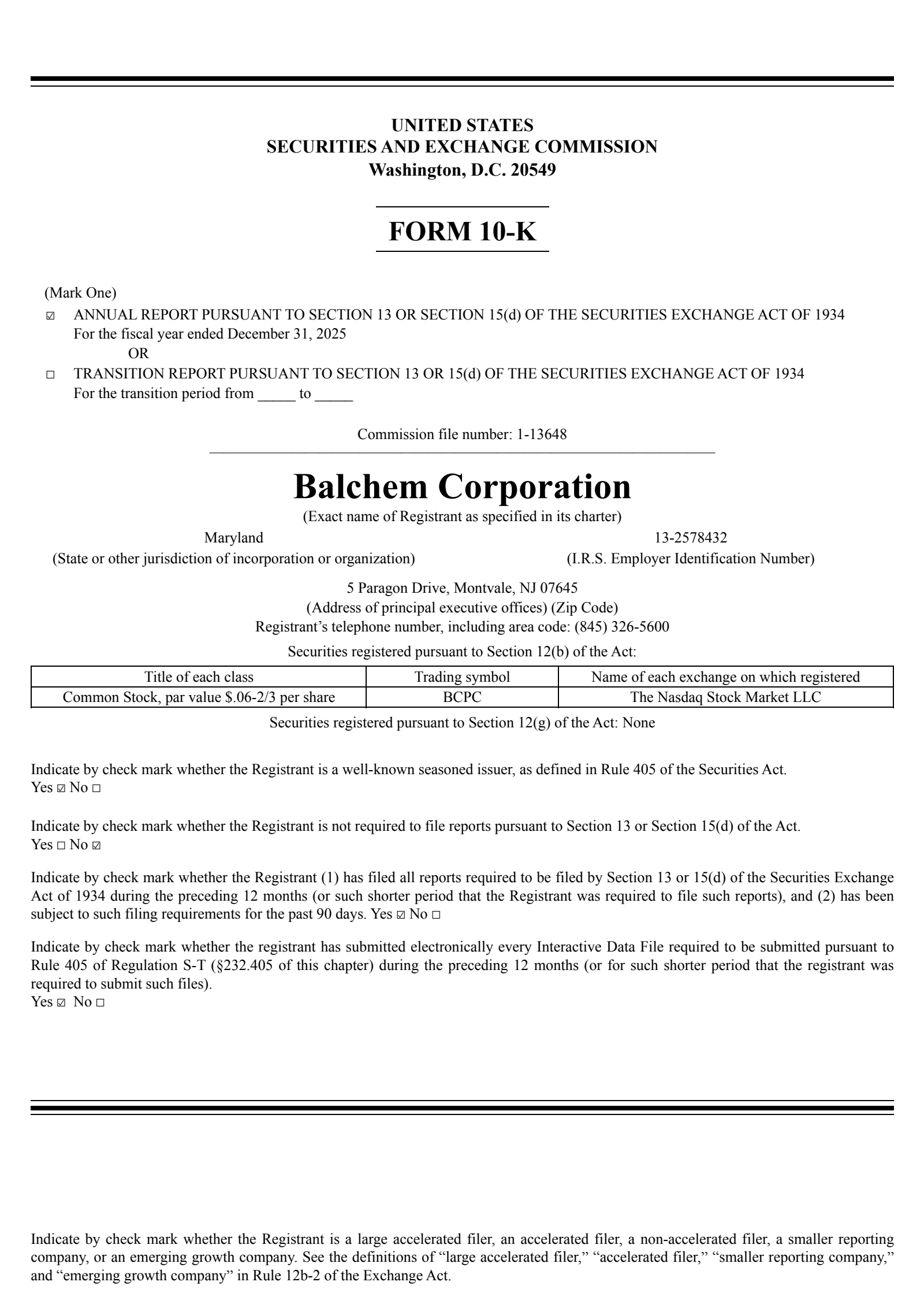 Balchem's Q4 2025 Annual report