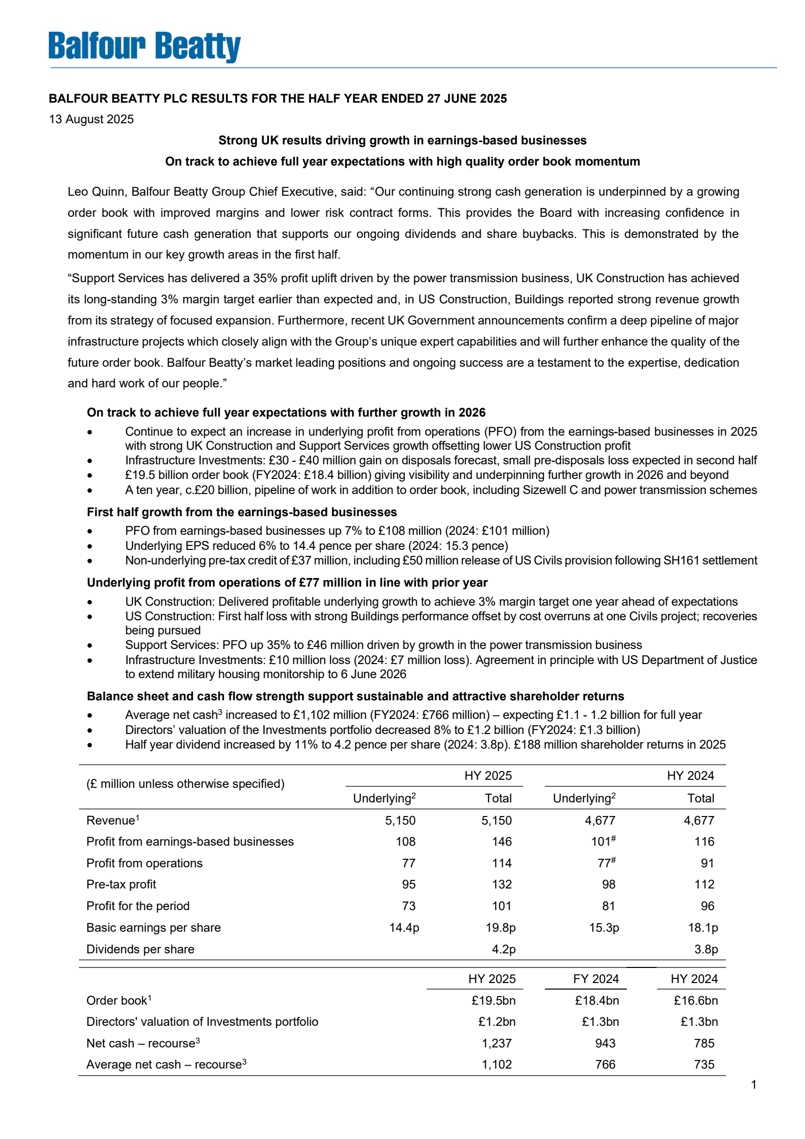Balfour Beatty's H1 2025 Interim report