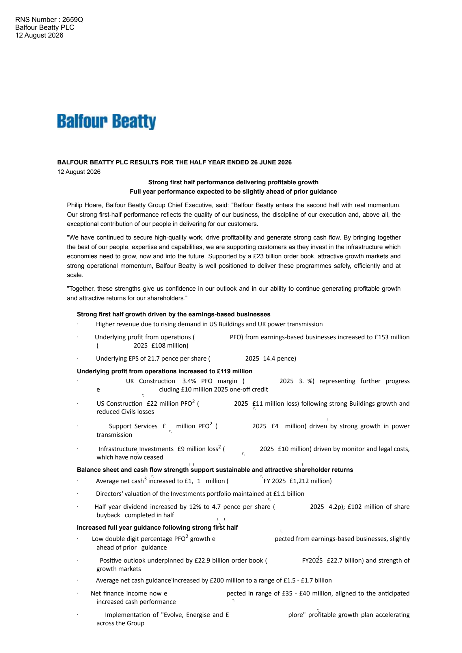 Balfour Beatty's H1 2026 Interim report