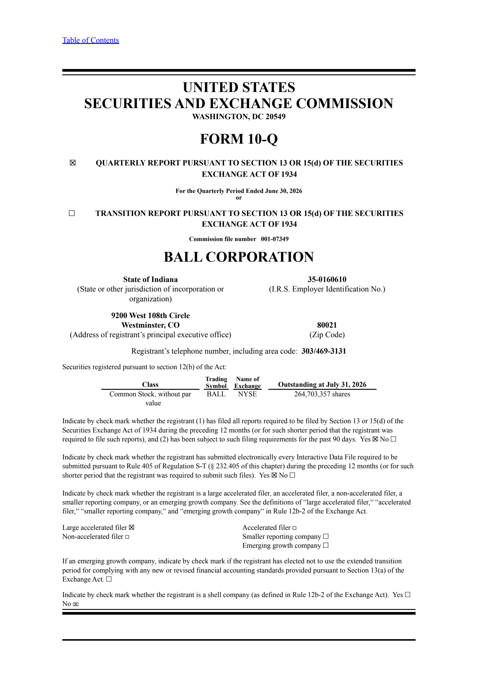 Ball's Q2 2026 Quarterly report