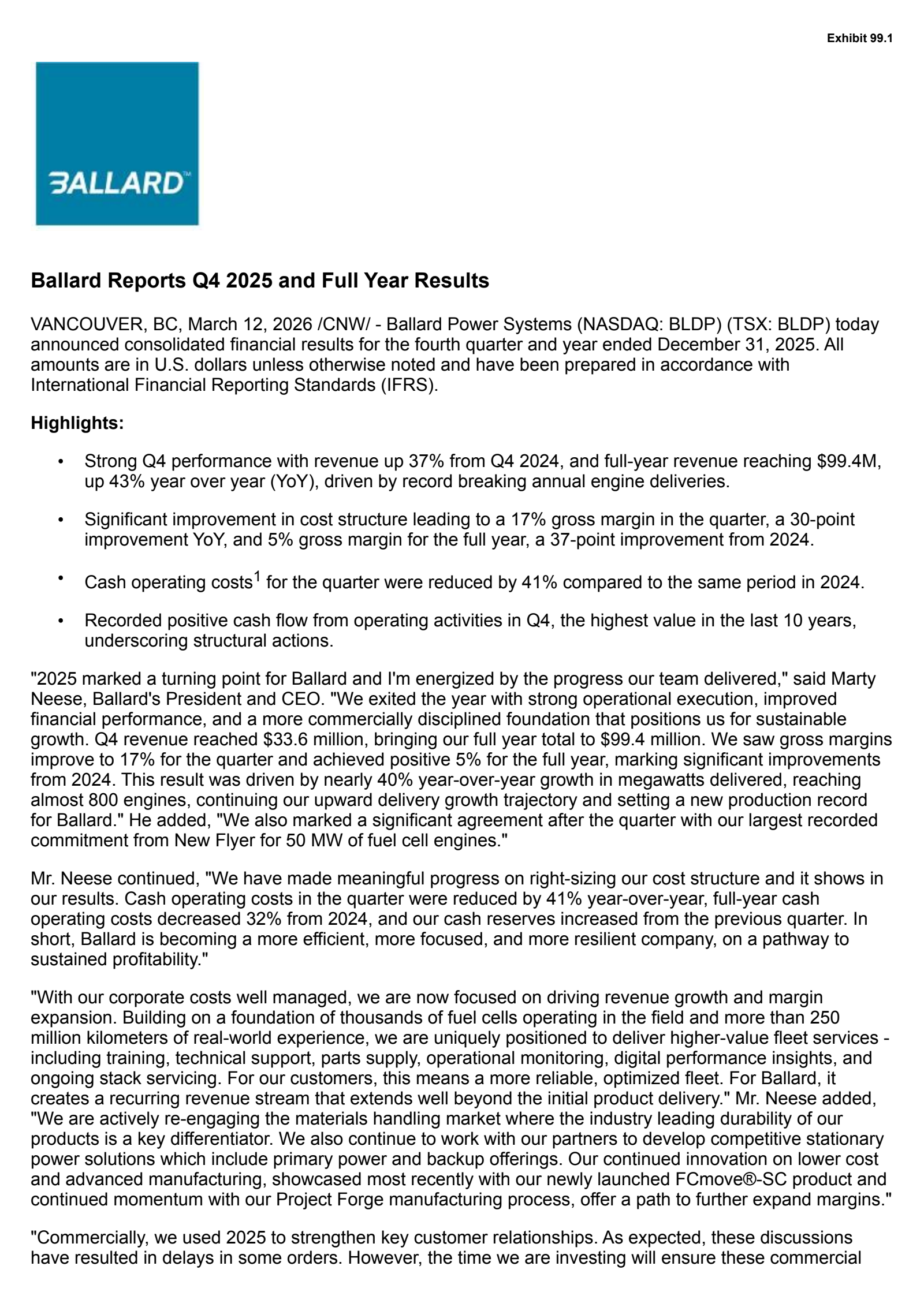 Ballard Power Systems' Q4 2025 Press Release