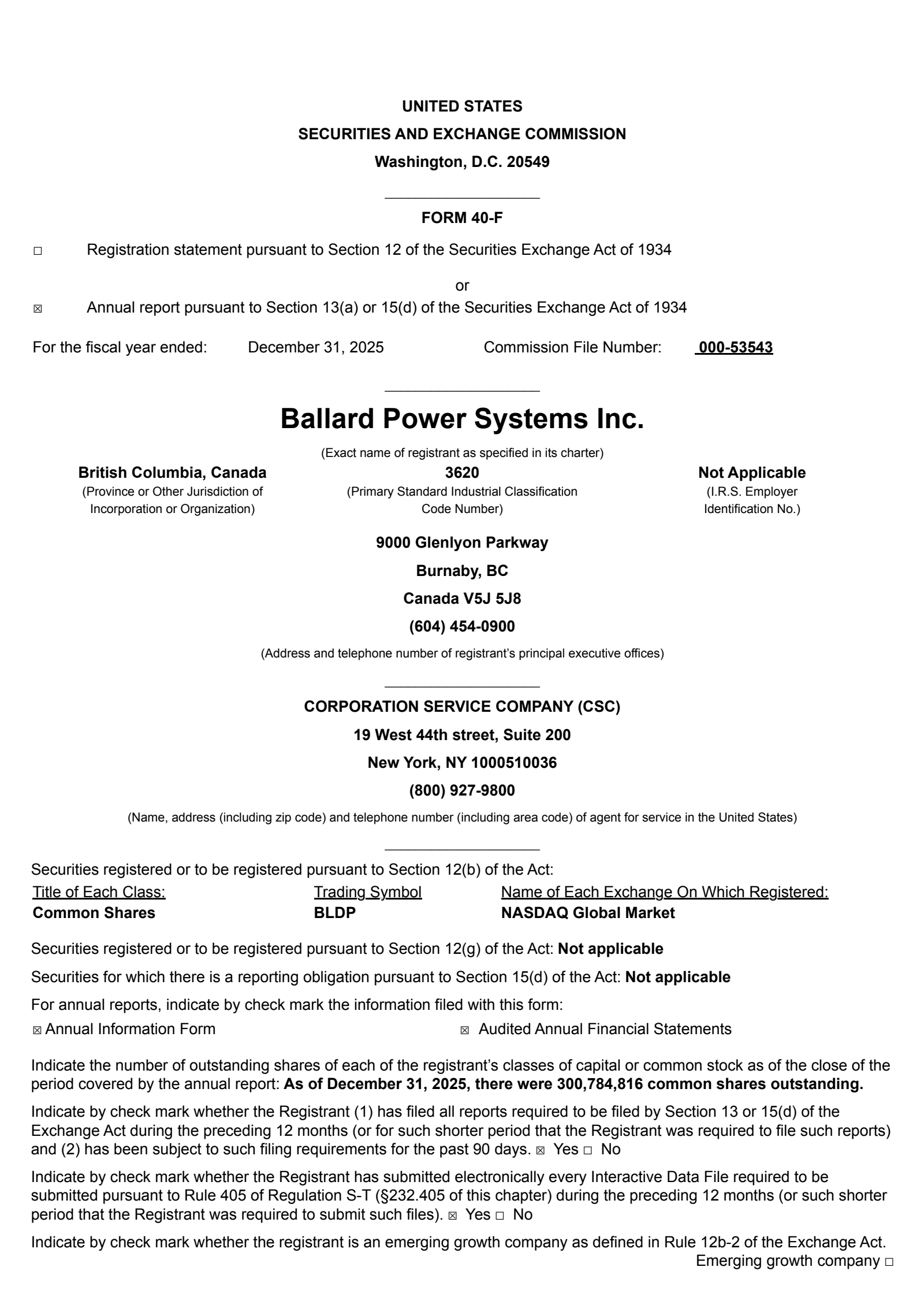 Ballard Power Systems' Q4 2025 Annual report