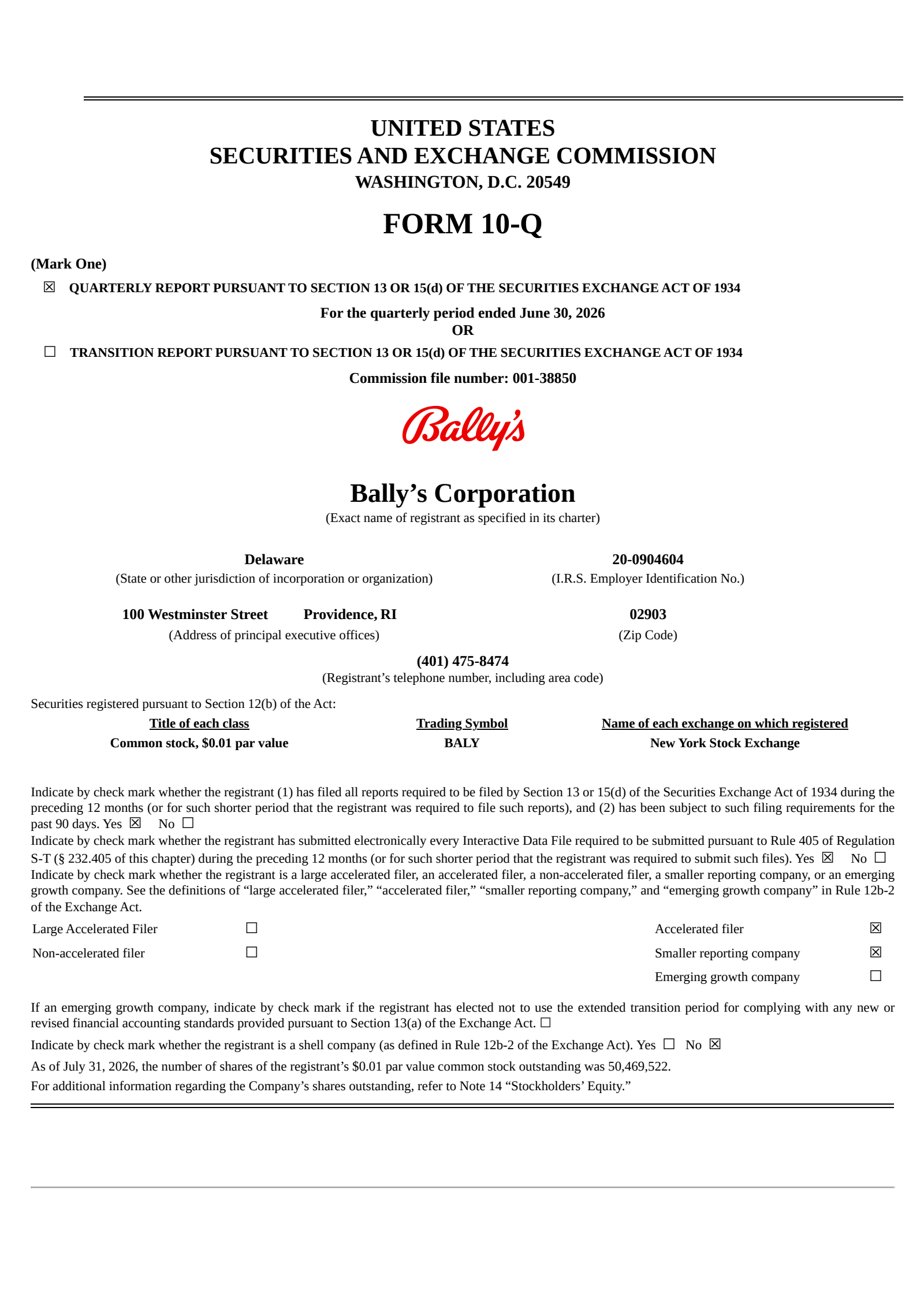 Bally's' Q2 2026 Quarterly report