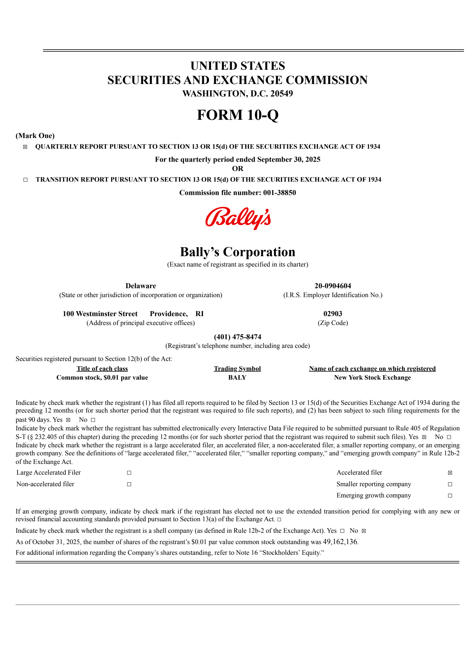 Bally's' Q3 2025 Quarterly Report
