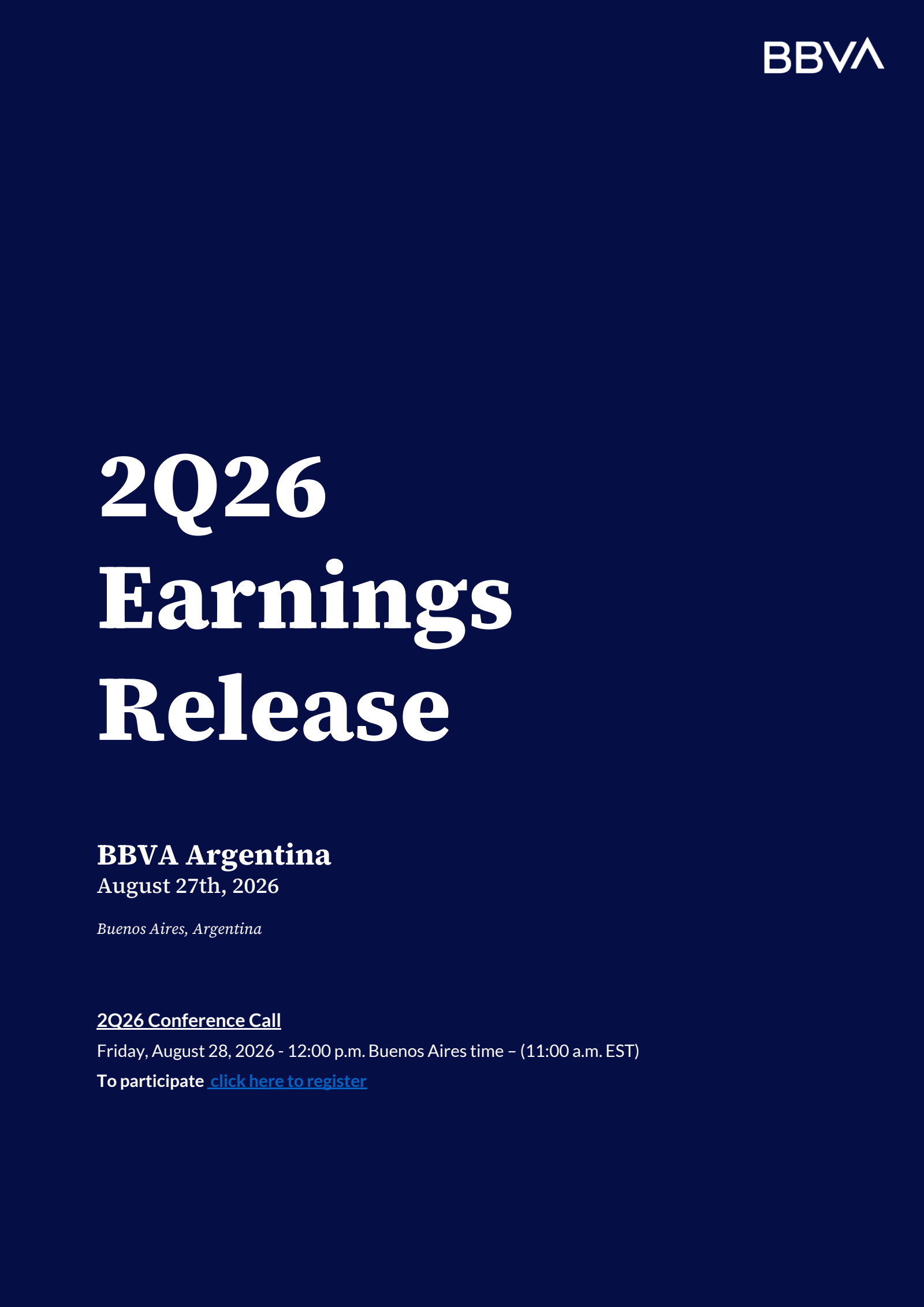 BBVA Banco Frances' Q2 2026 Press Release