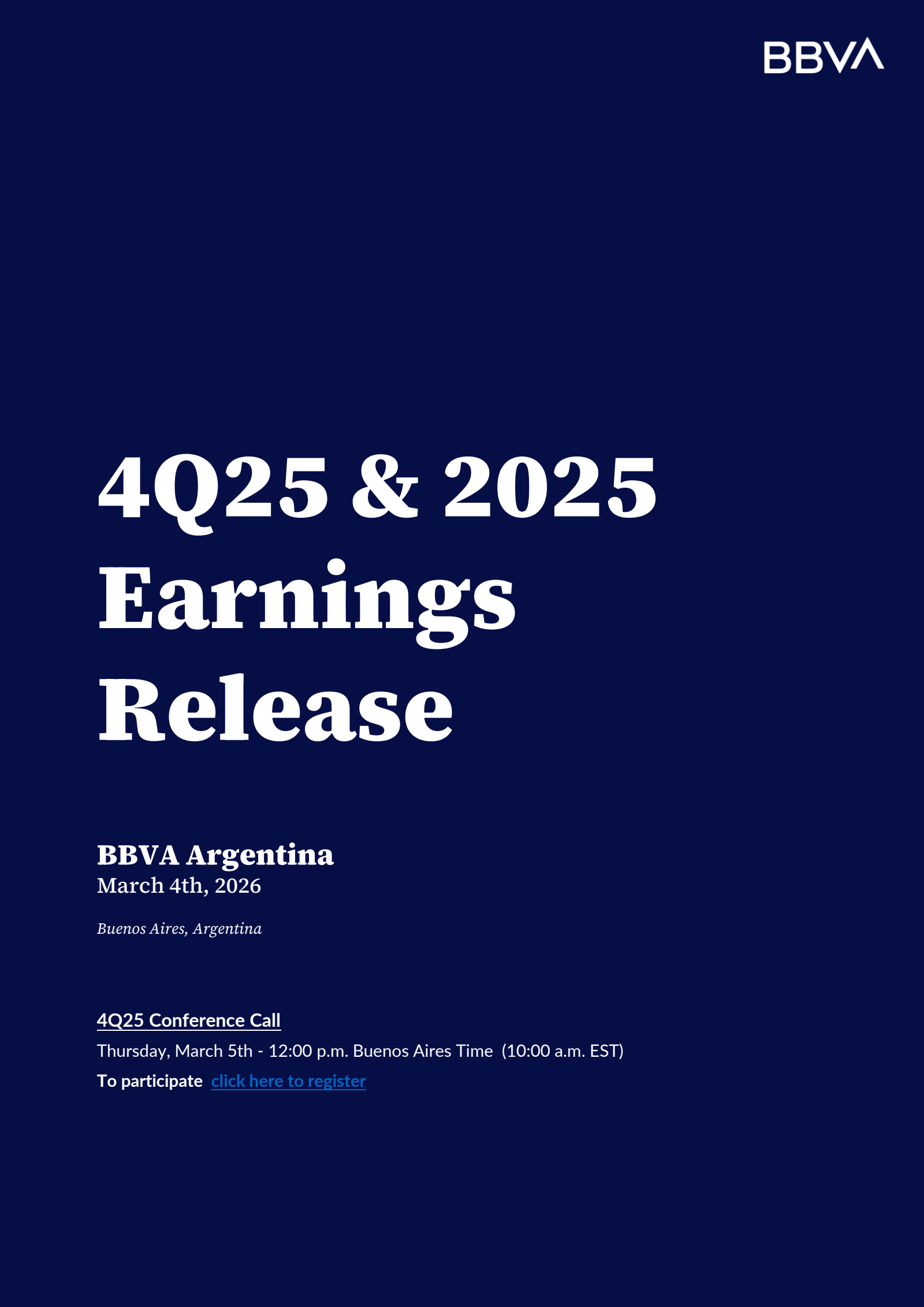 BBVA Banco Frances' Q4 2025 Press Release