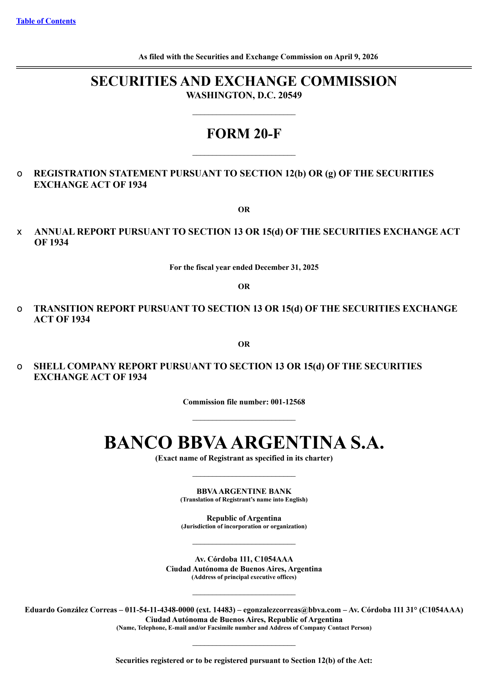 BBVA Banco Frances' Q4 2025 Annual report