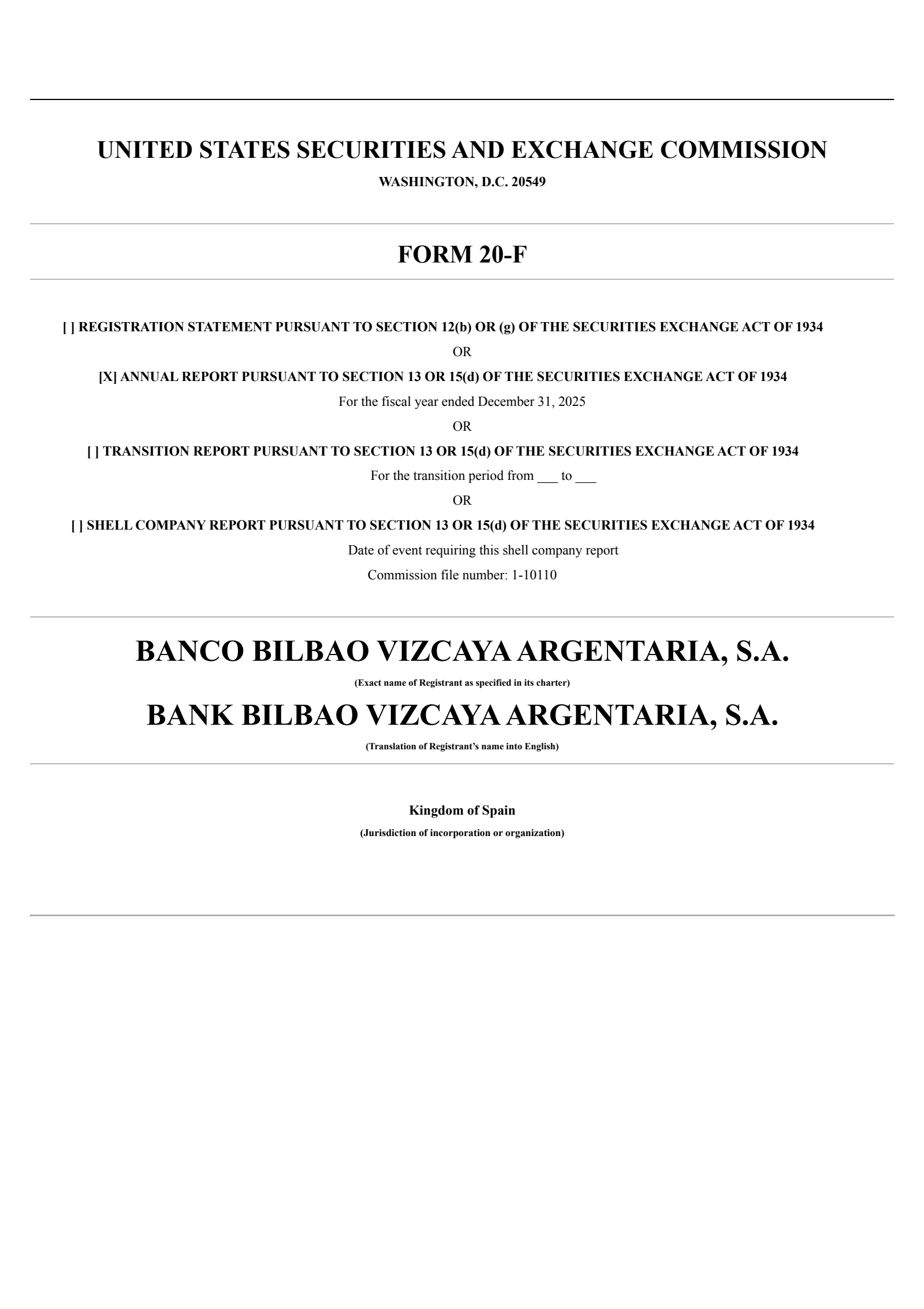 Banco Bilbao Viscaya Argentaria's Q4 2025 Annual report