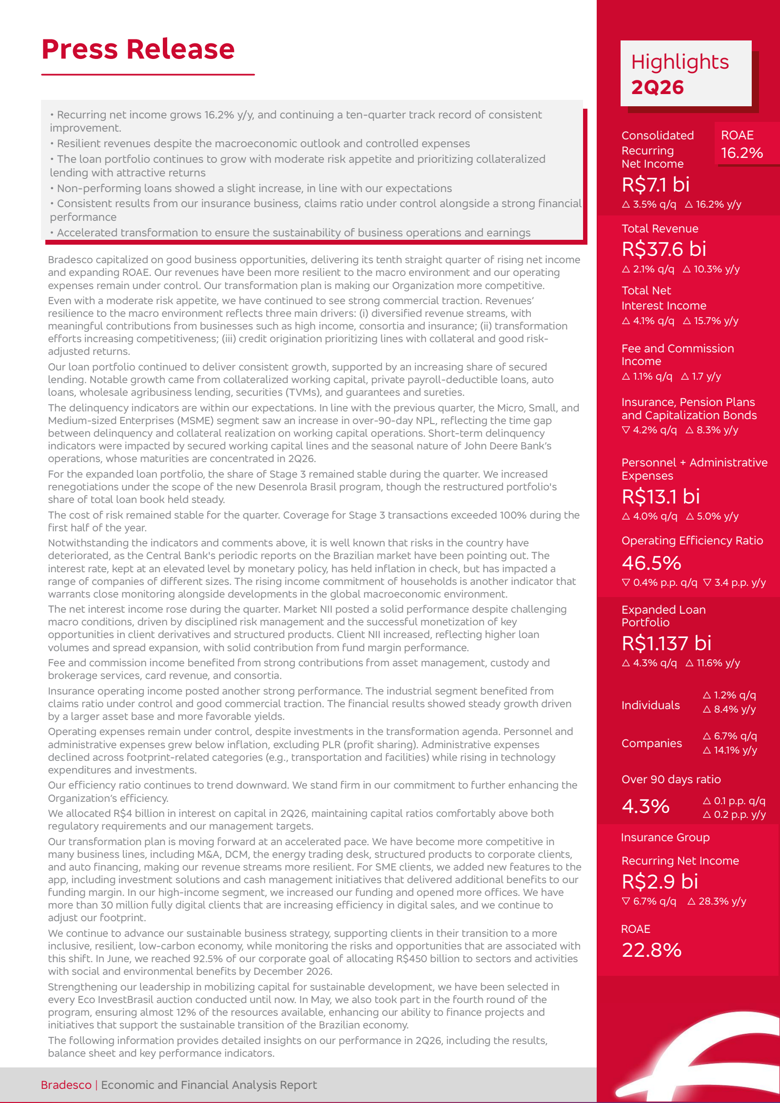 Banco Bradesco's Q2 2026 Press Release