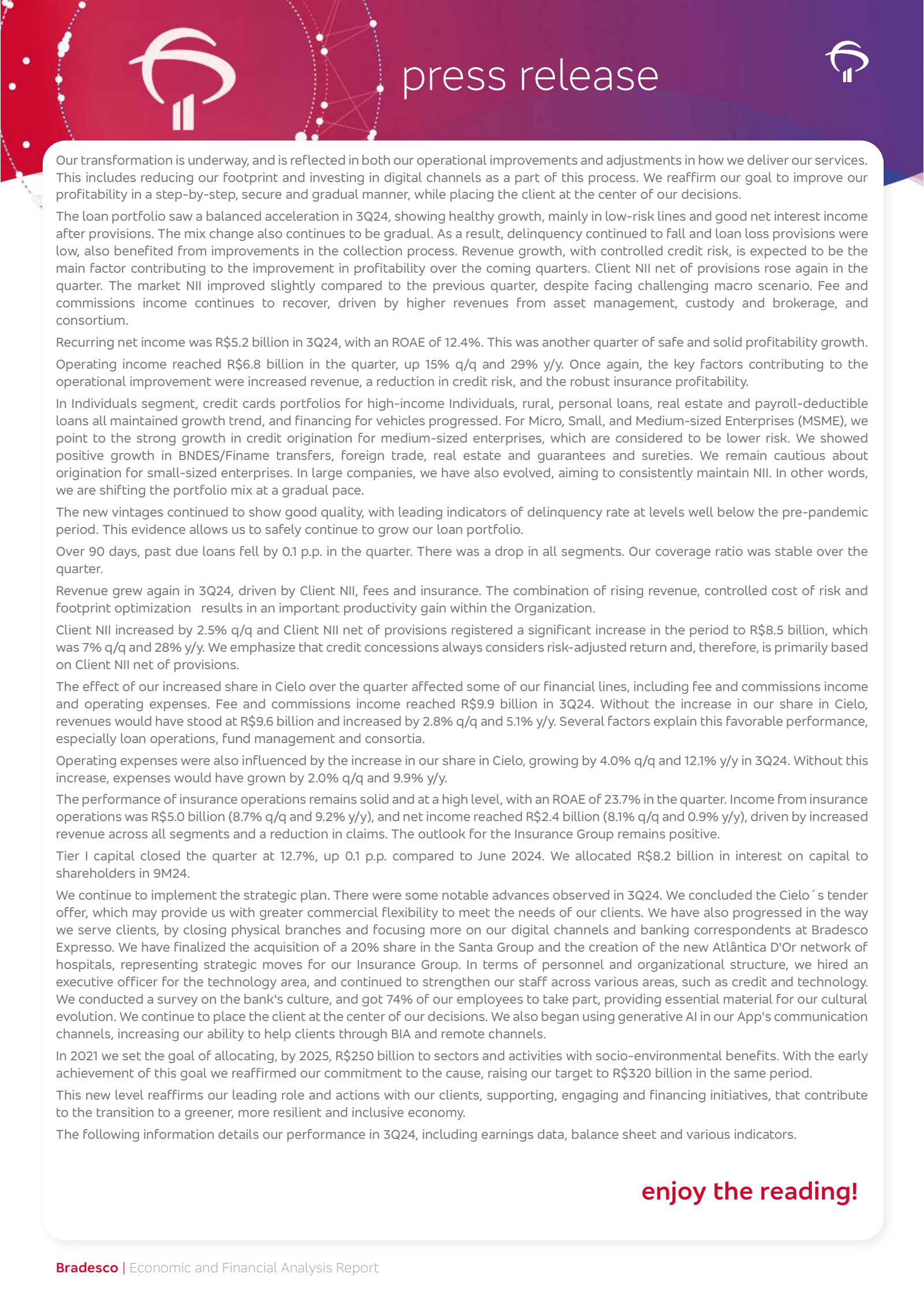 Banco Bradesco's Q3 2024 Press Release