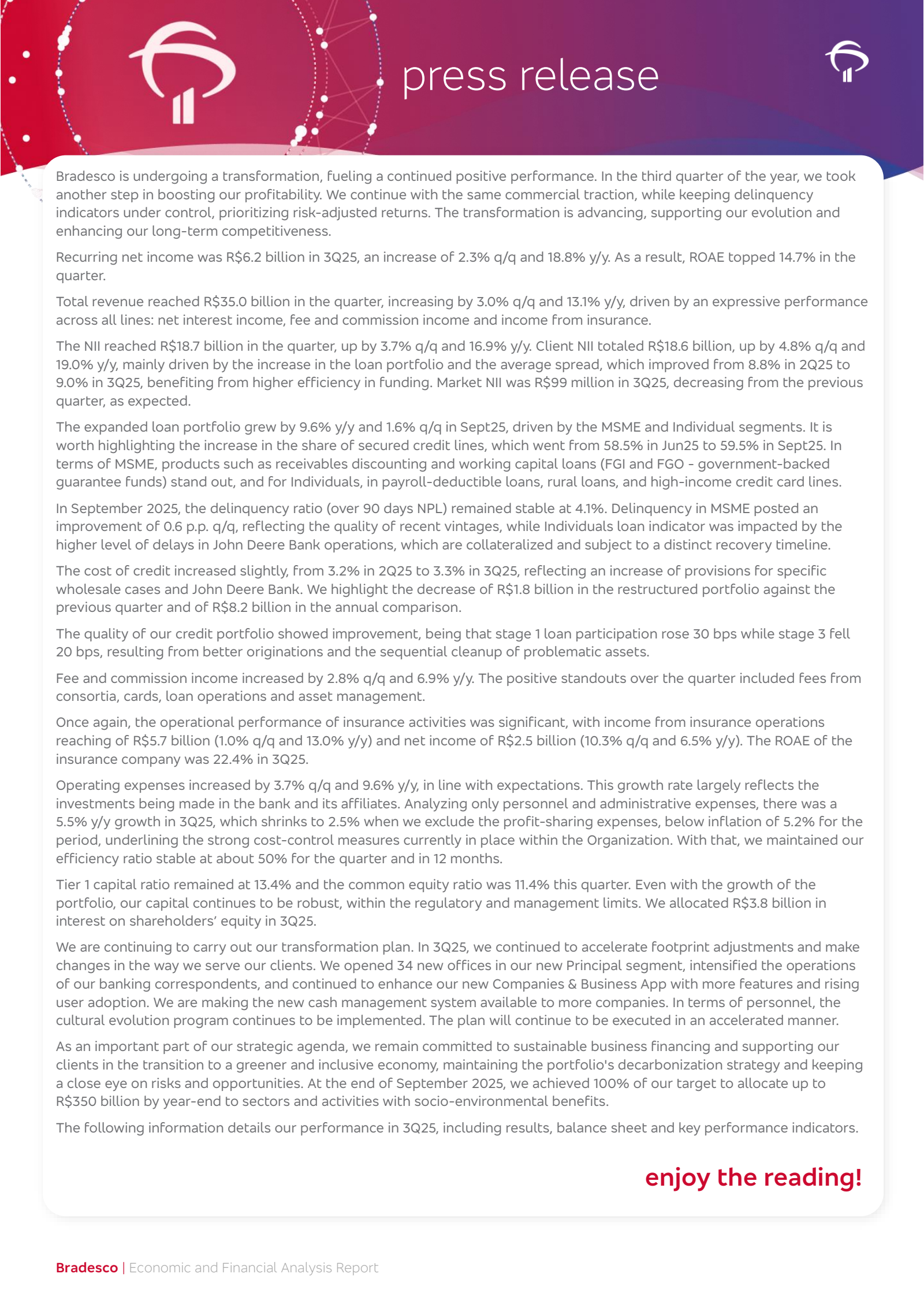 Banco Bradesco's Q3 2025 Earnings Release