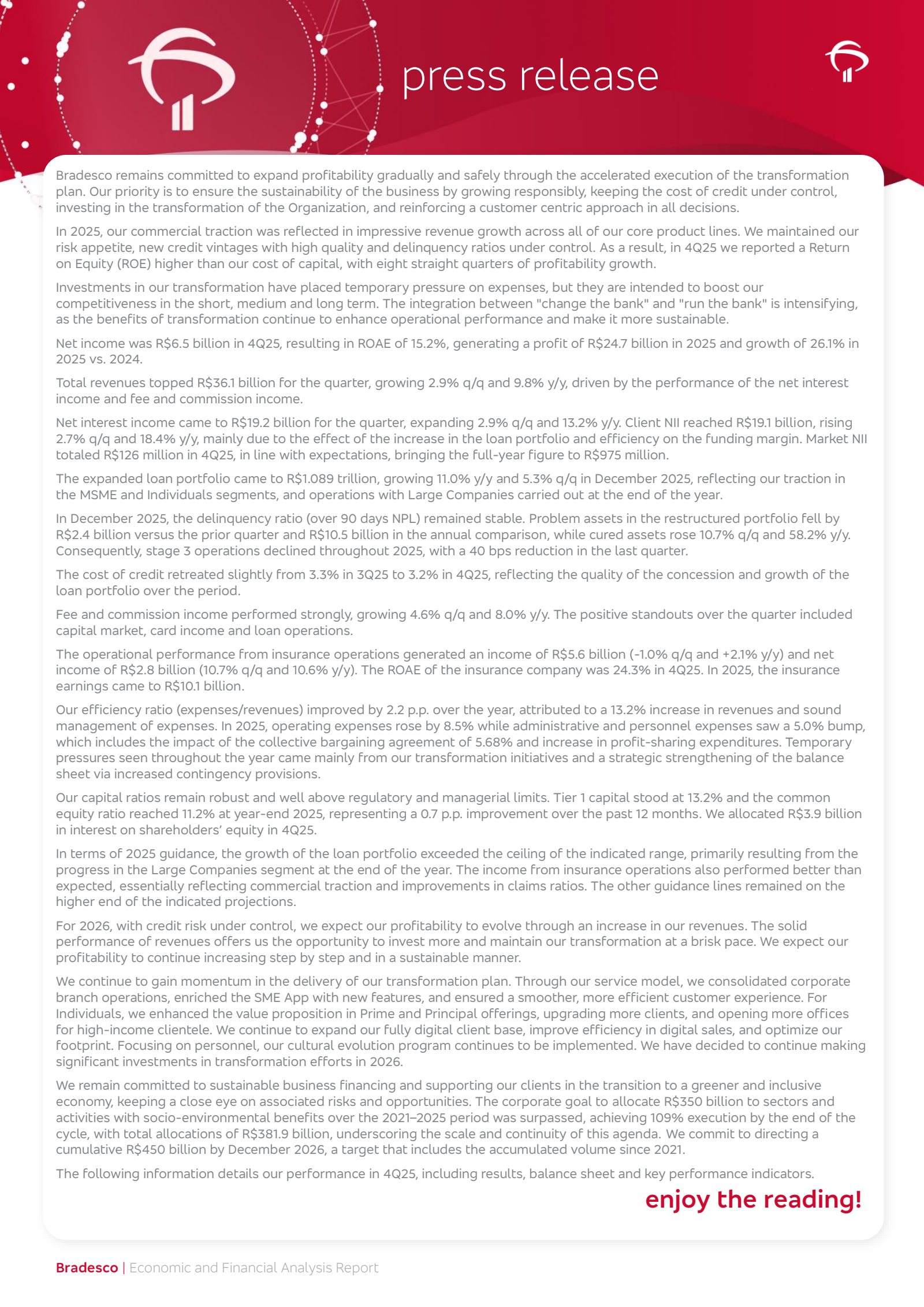 Banco Bradesco's Q4 2025 Press Release