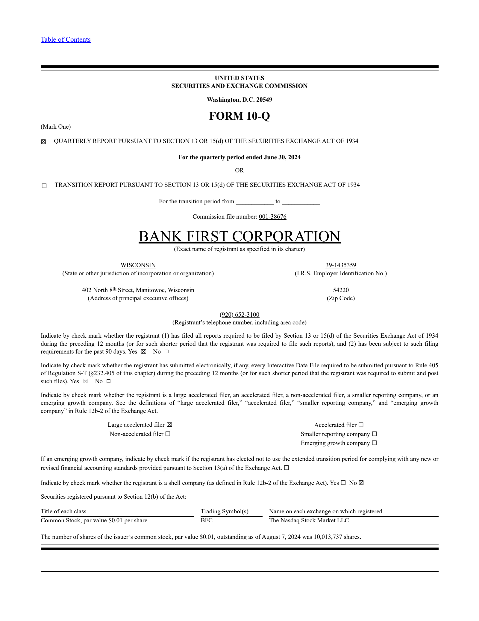 Bank First National's Q2 2024 Quarterly Report