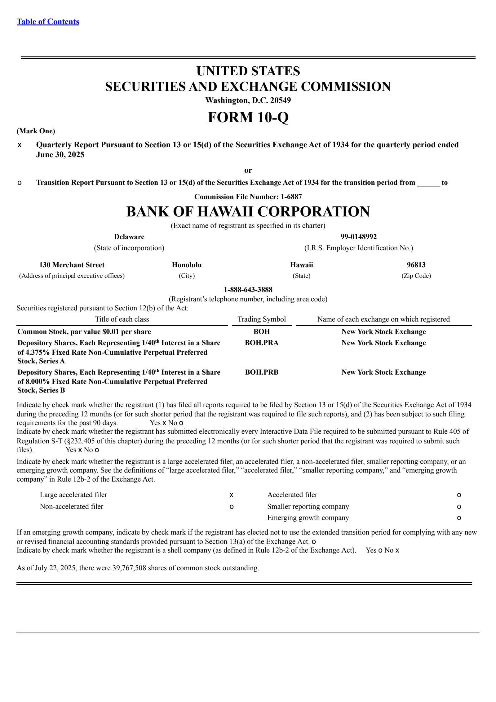 Bank of Hawaii's Q2 2025 Quarterly report