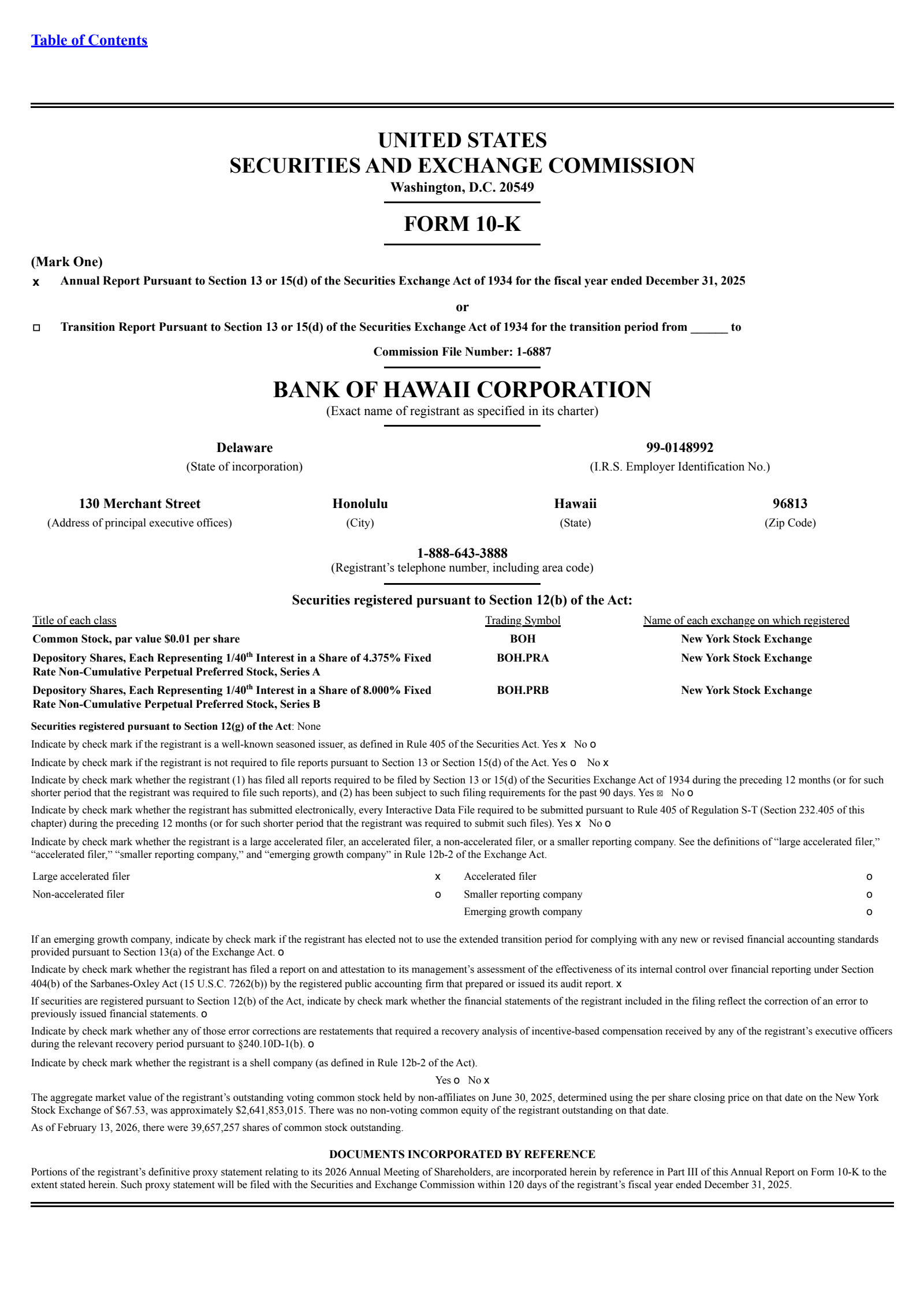 Bank of Hawaii's Q4 2025 Annual report