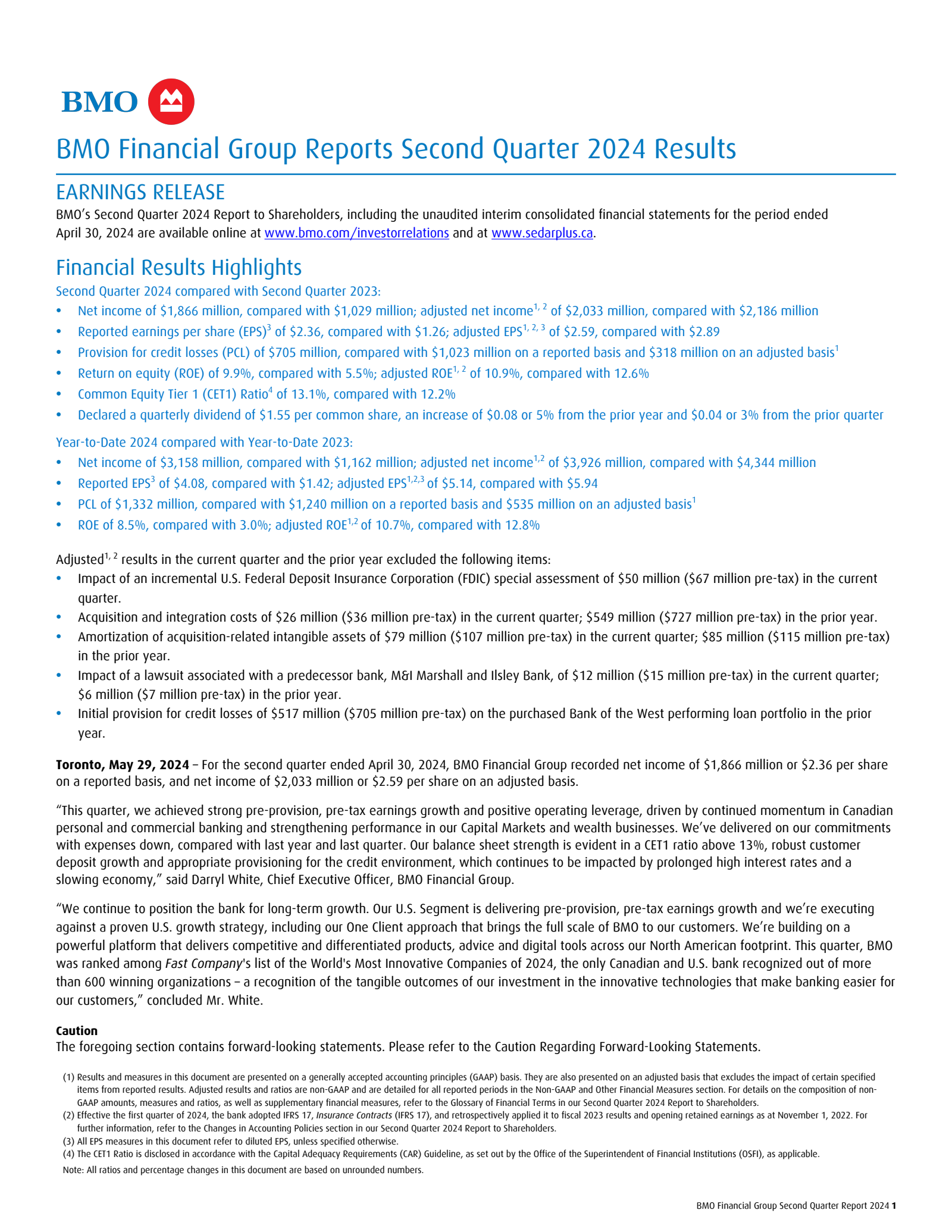 Bank Of Montreal's Q2 2024 Earnings Release