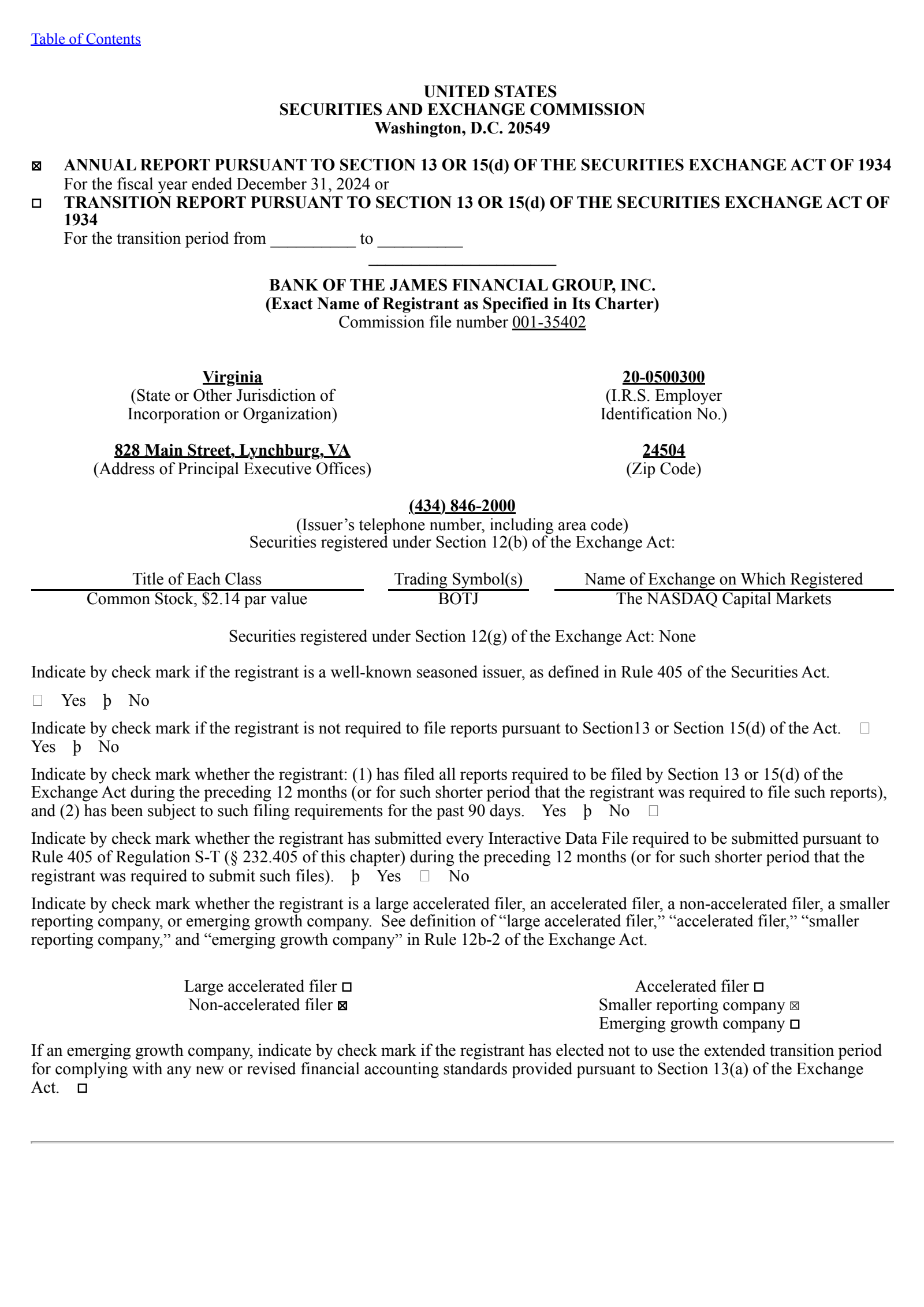 Bank of the James Financial Group's Q4 2024 Annual report