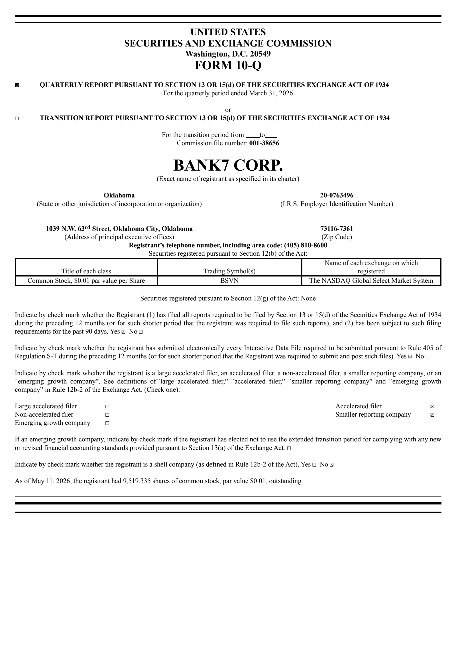 Bank7's Q1 2026 Quarterly report