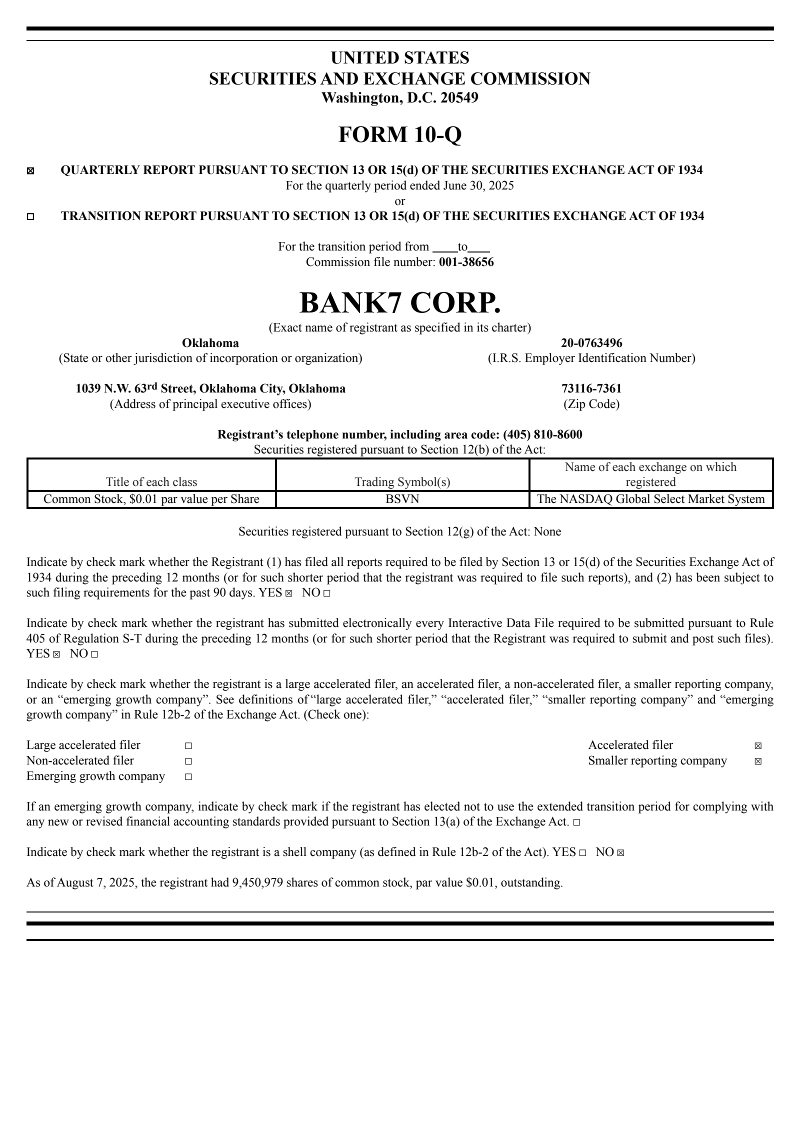 Bank7's Q2 2025 Quarterly report