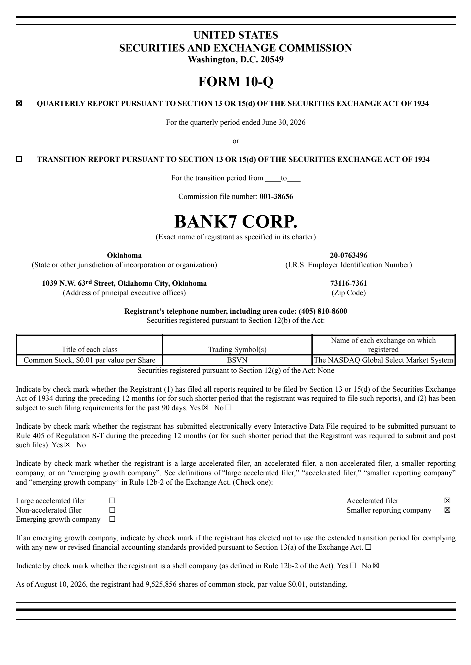 Bank7's Q2 2026 Quarterly report