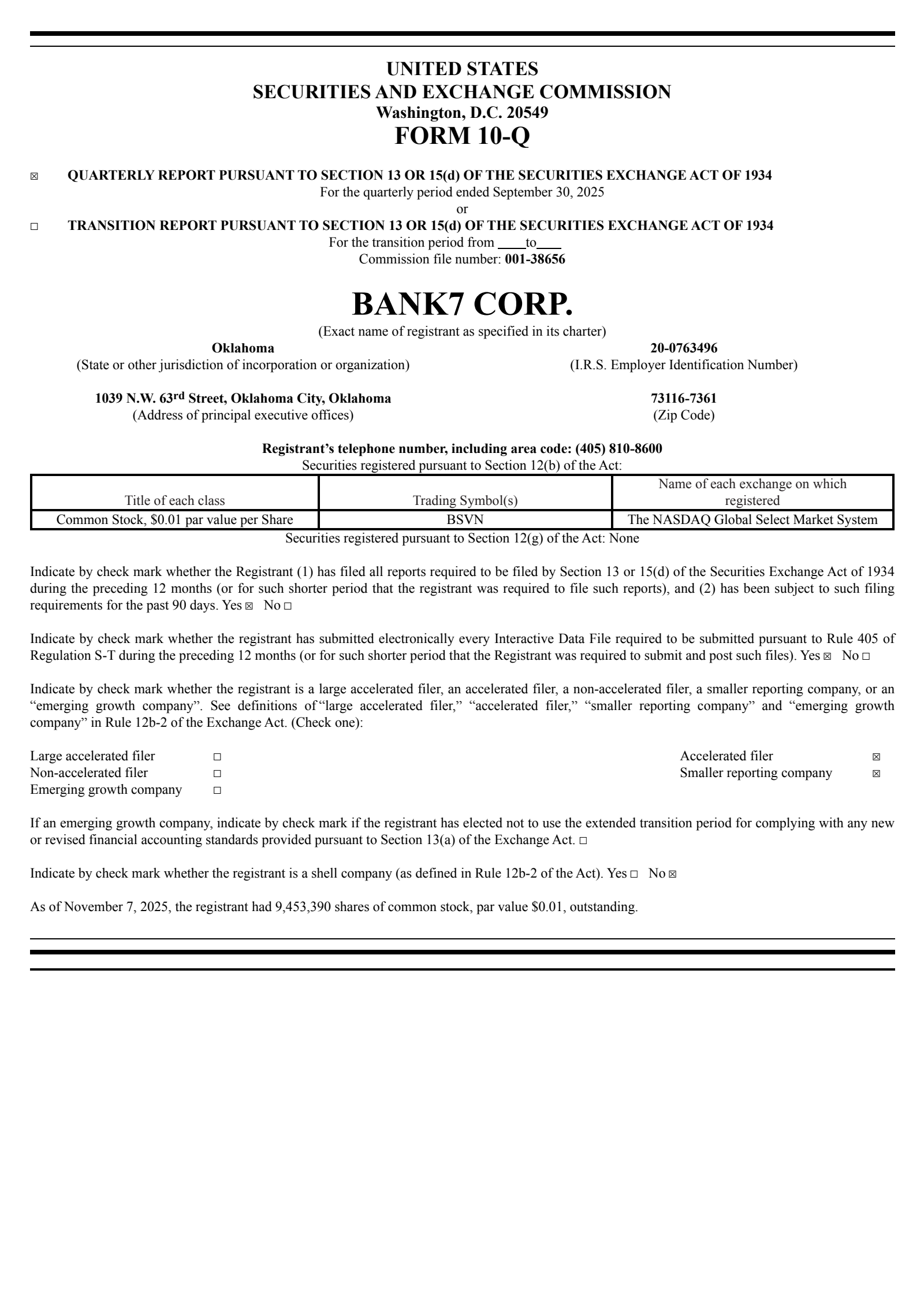 Bank7's Q3 2025 Quarterly Report