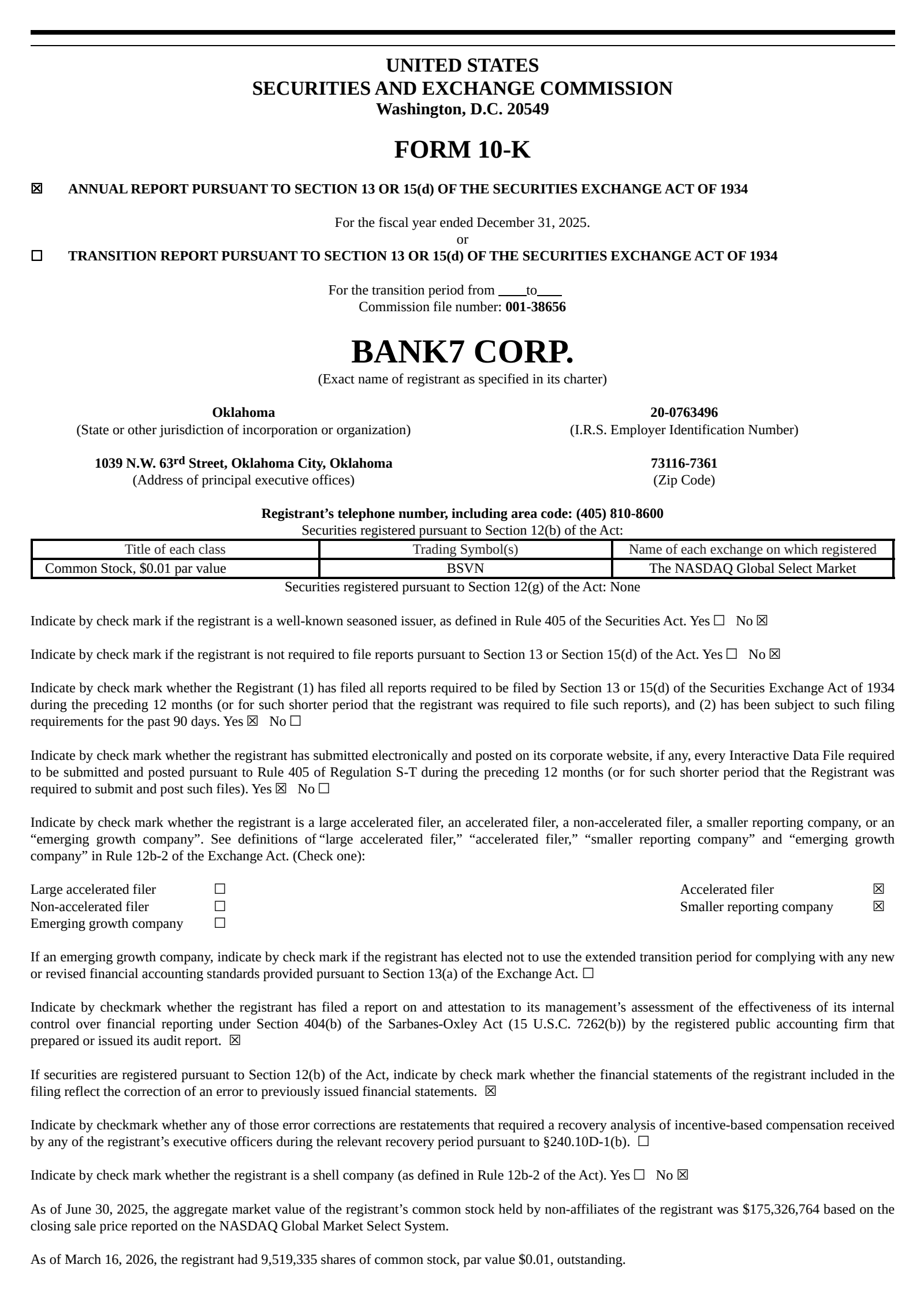 Bank7's Q4 2025 Annual report