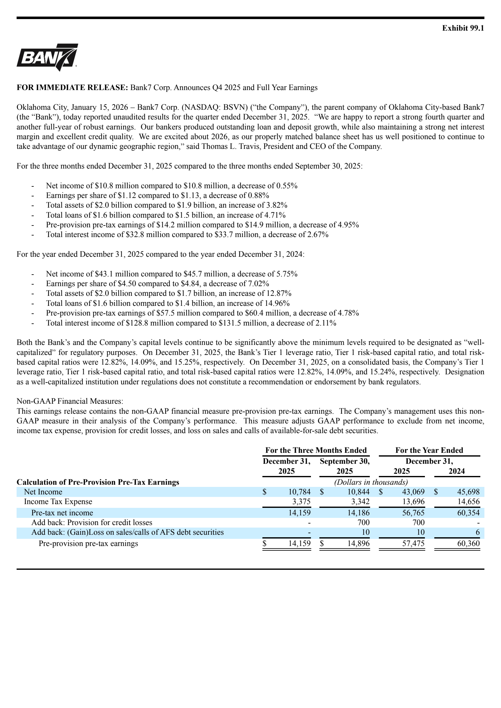 Bank7's Q4 2025 Press Release
