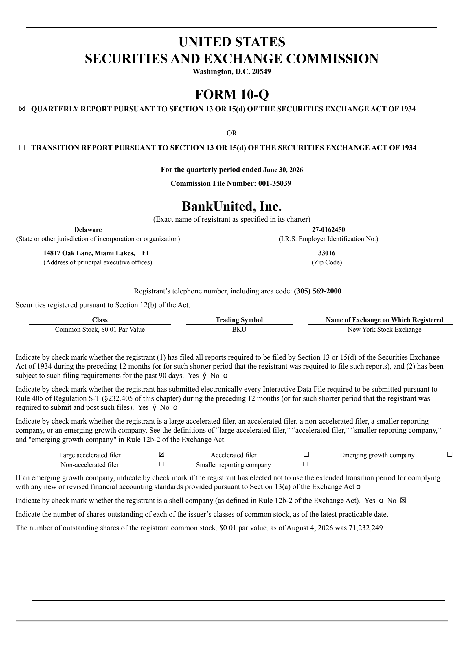 BankUnited's Q2 2026 Quarterly report
