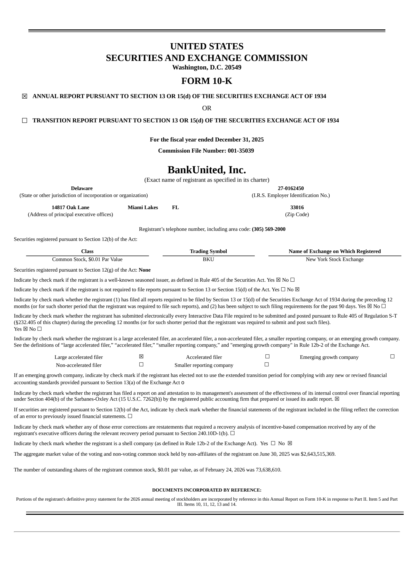 BankUnited's Q4 2025 Annual report
