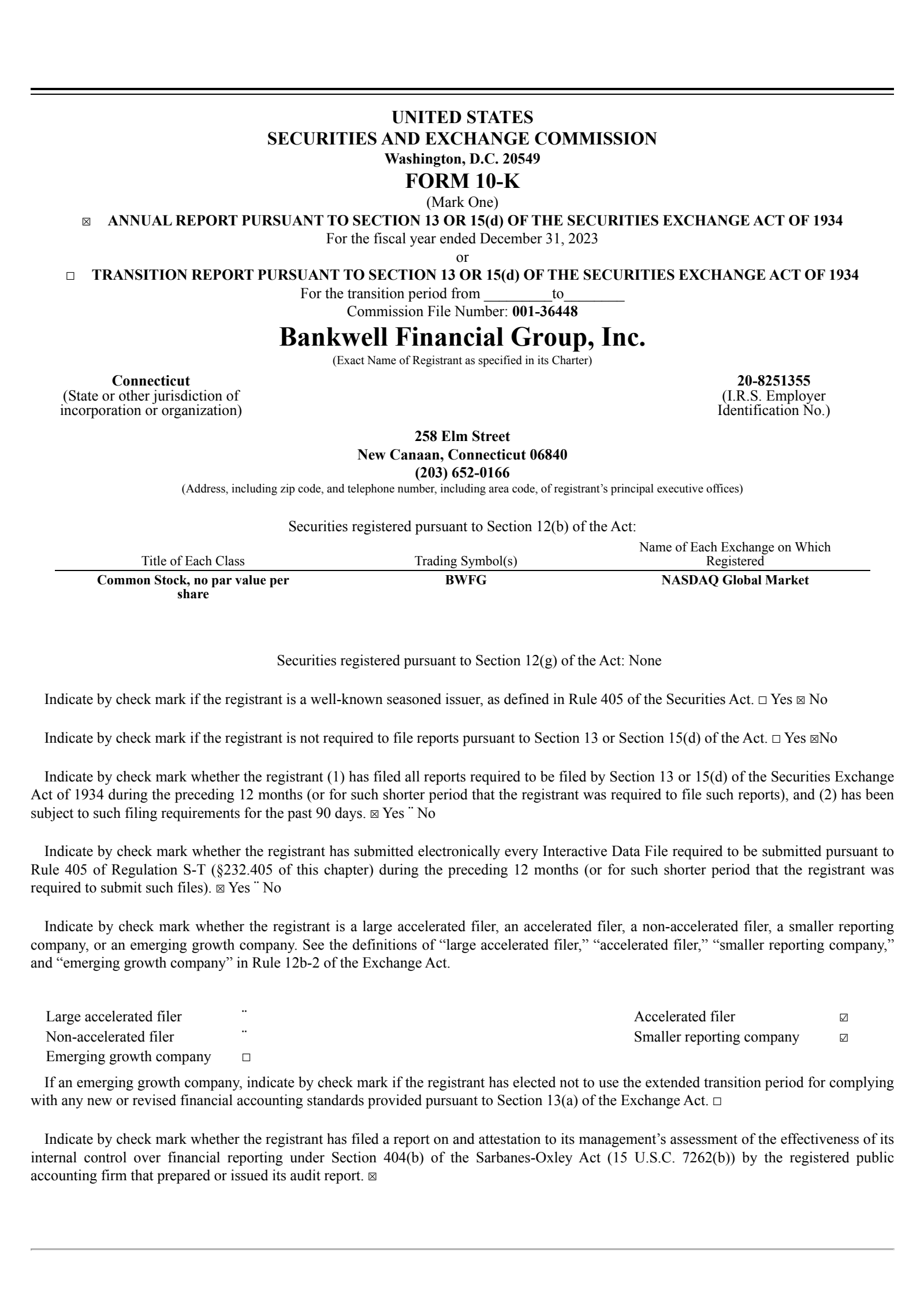 Bankwell Financial Group's Q4 2023 Annual report