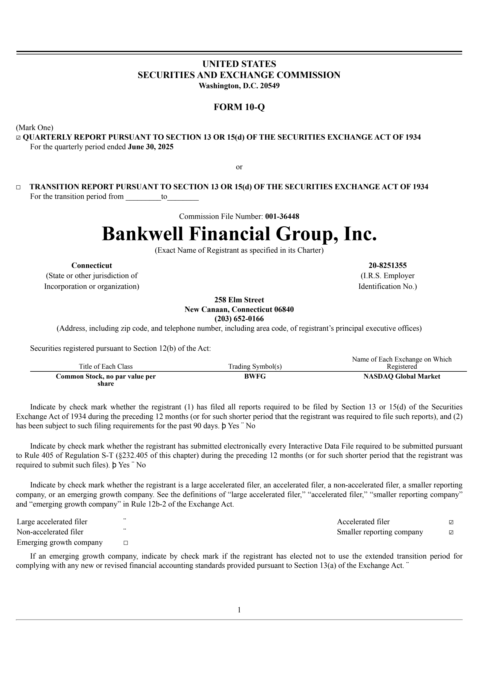 Bankwell Financial Group's Q2 2025 Quarterly report