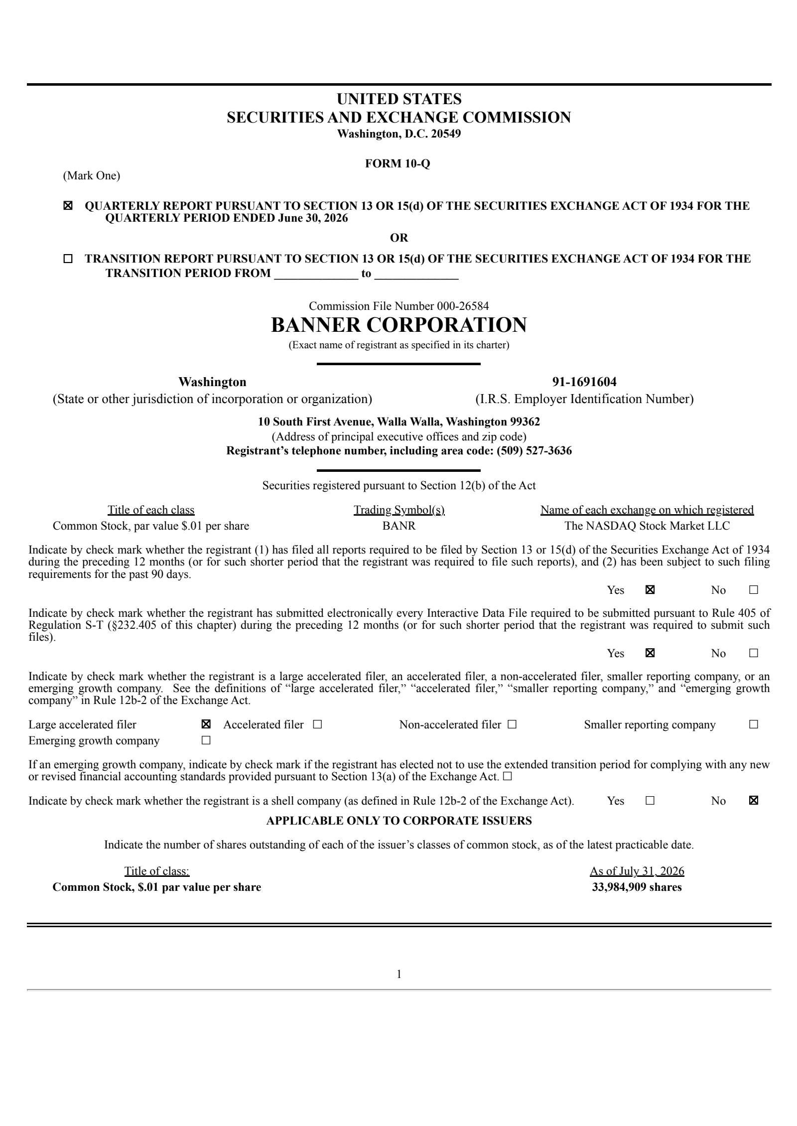 Banner's Q2 2026 Quarterly report