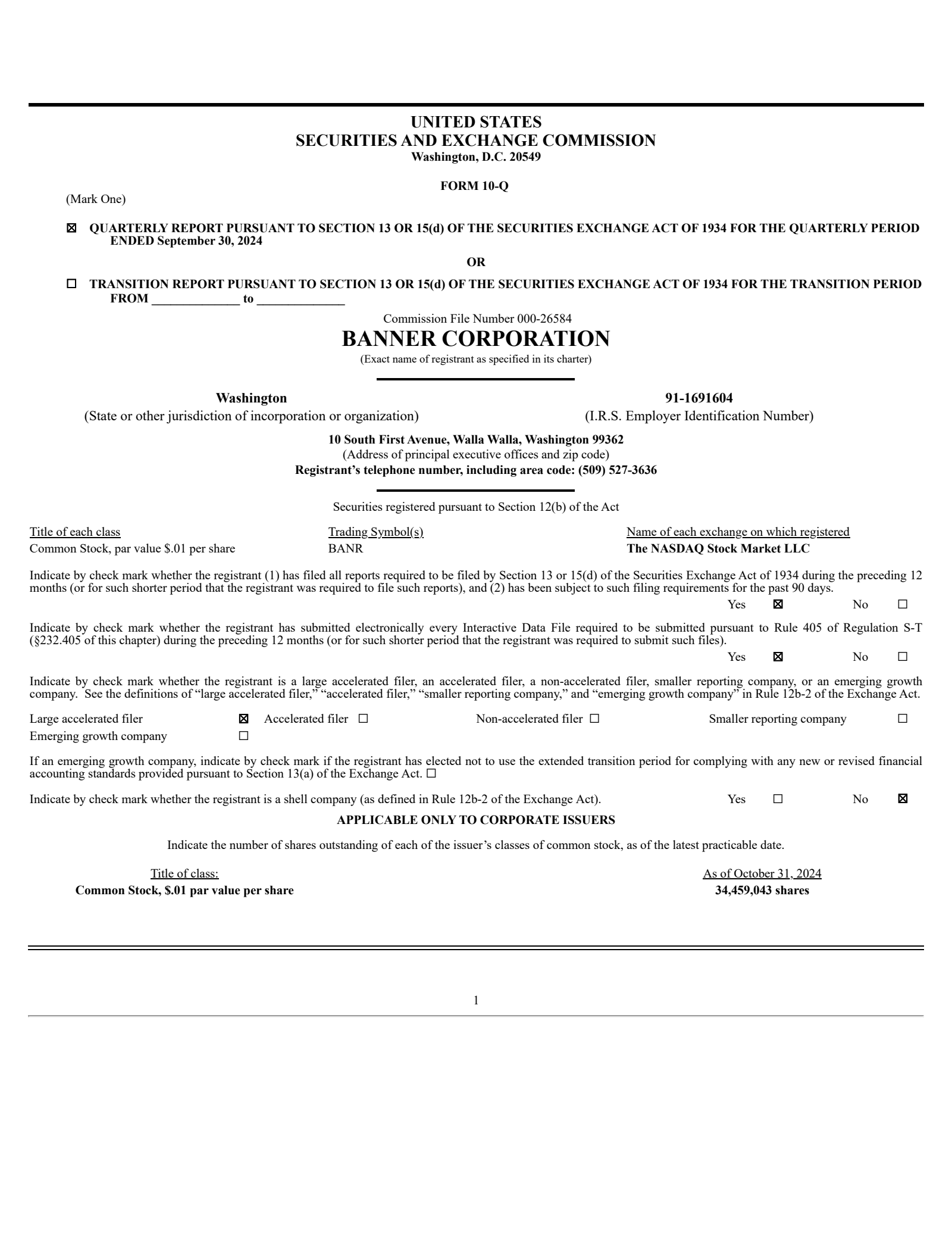 Banner's Q3 2024 Quarterly Report