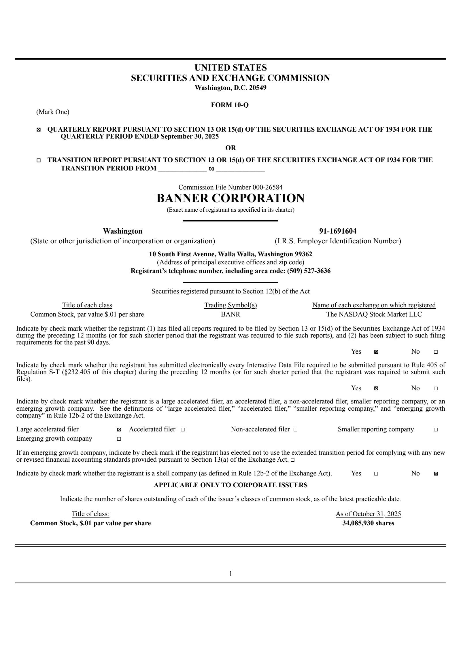 Banner's Q3 2025 Quarterly Report