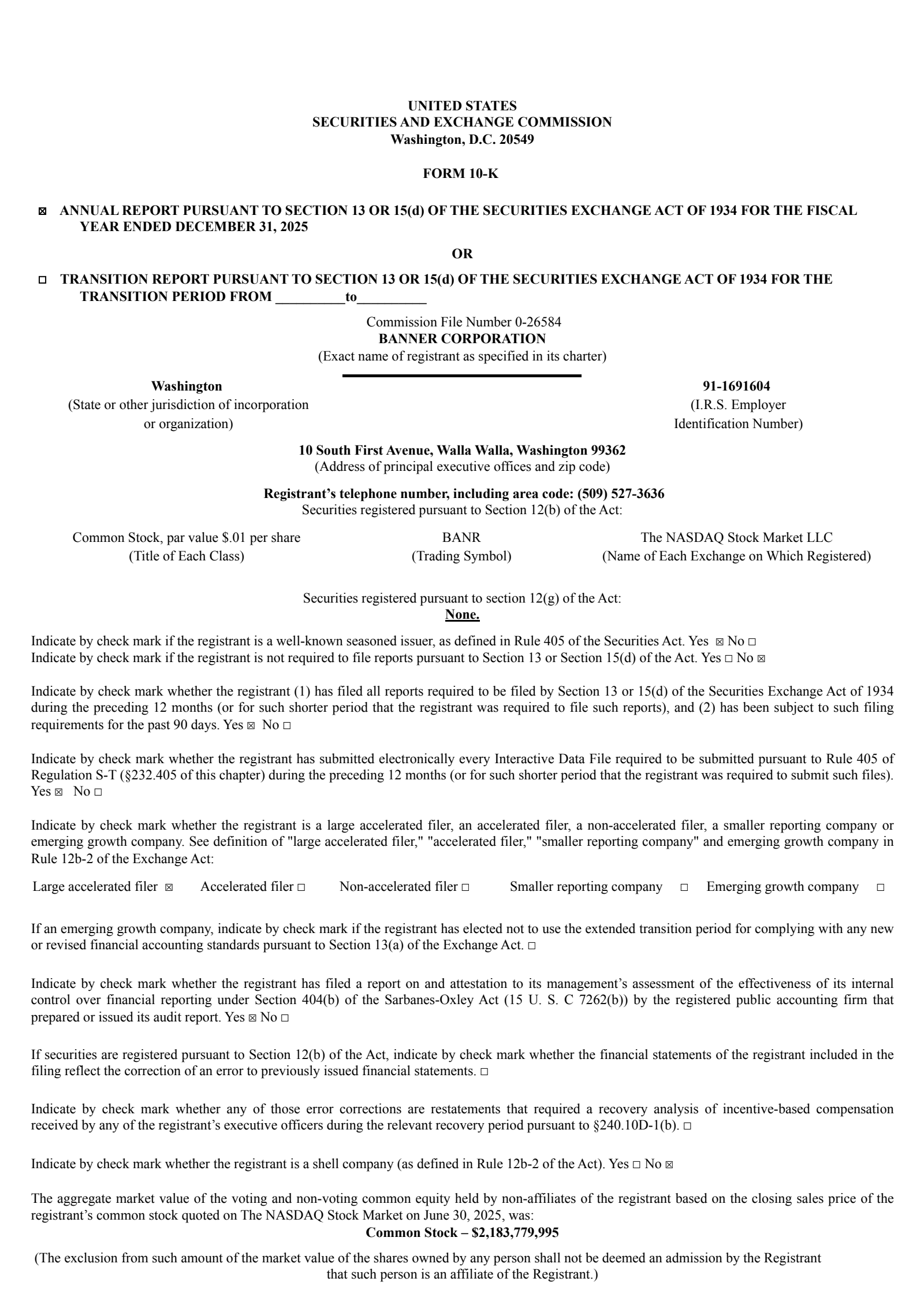 Banner's Q4 2025 Annual report