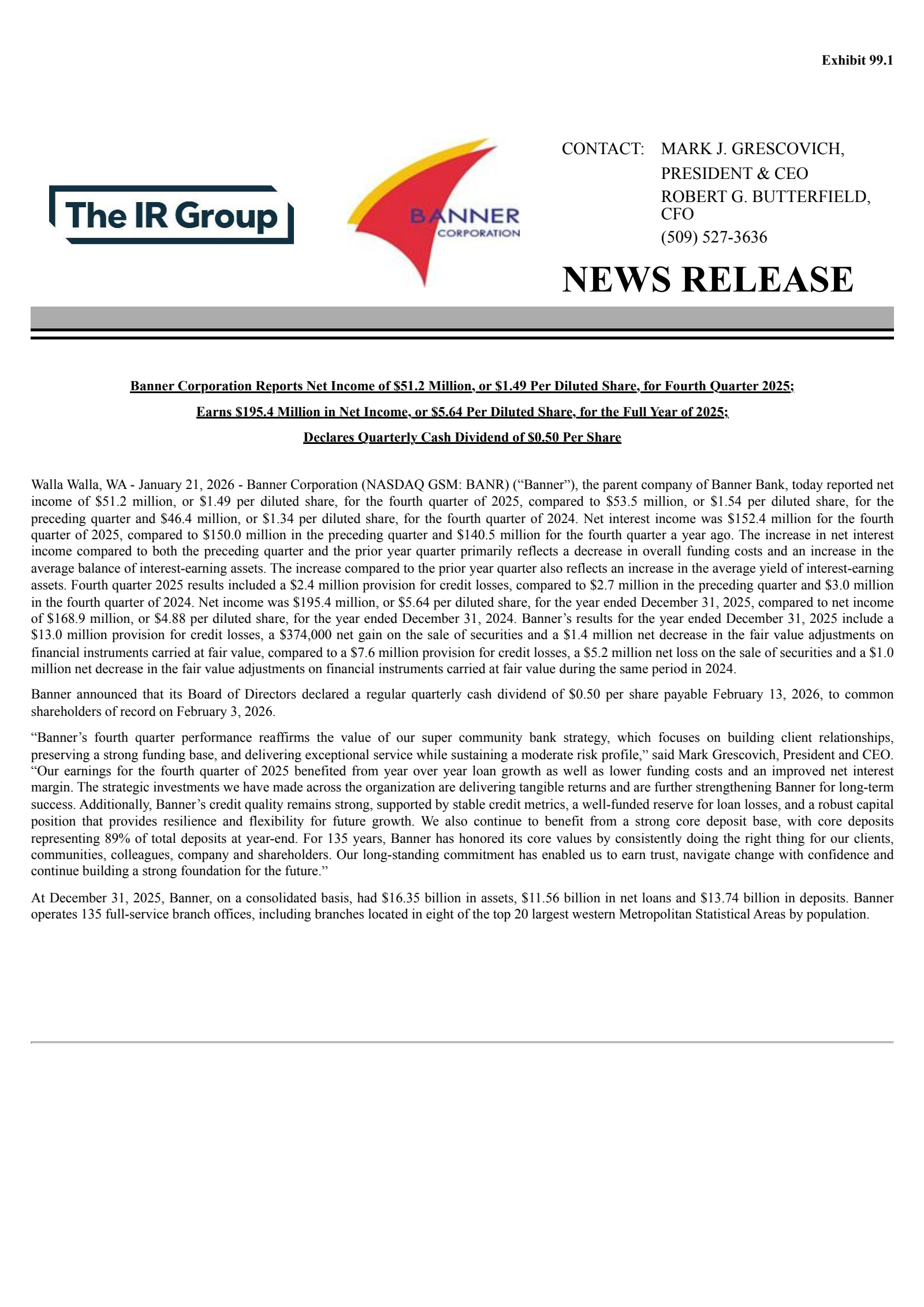 Banner's Q4 2025 Press Release