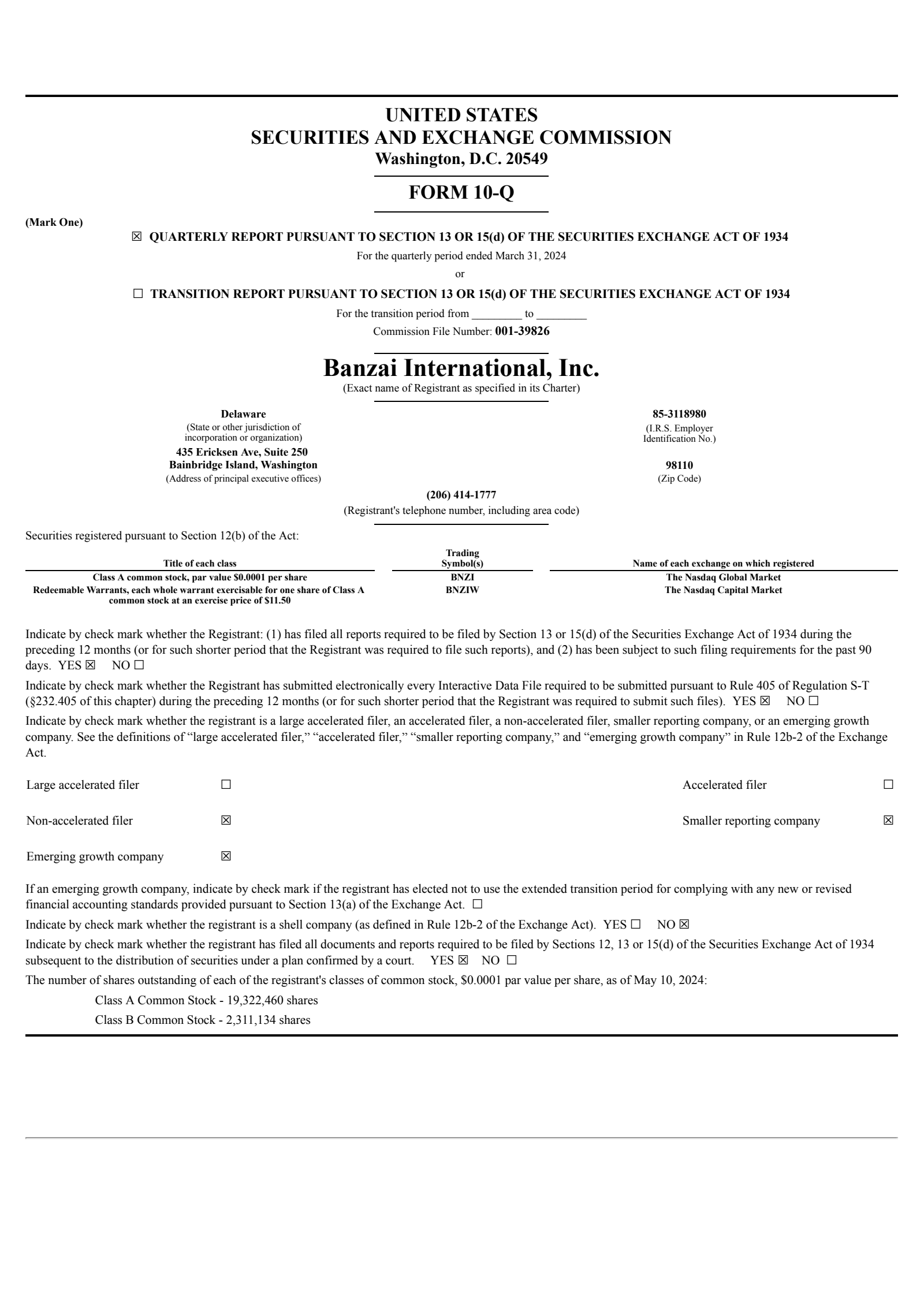 Banzai International's Q1 2024 Quarterly Report