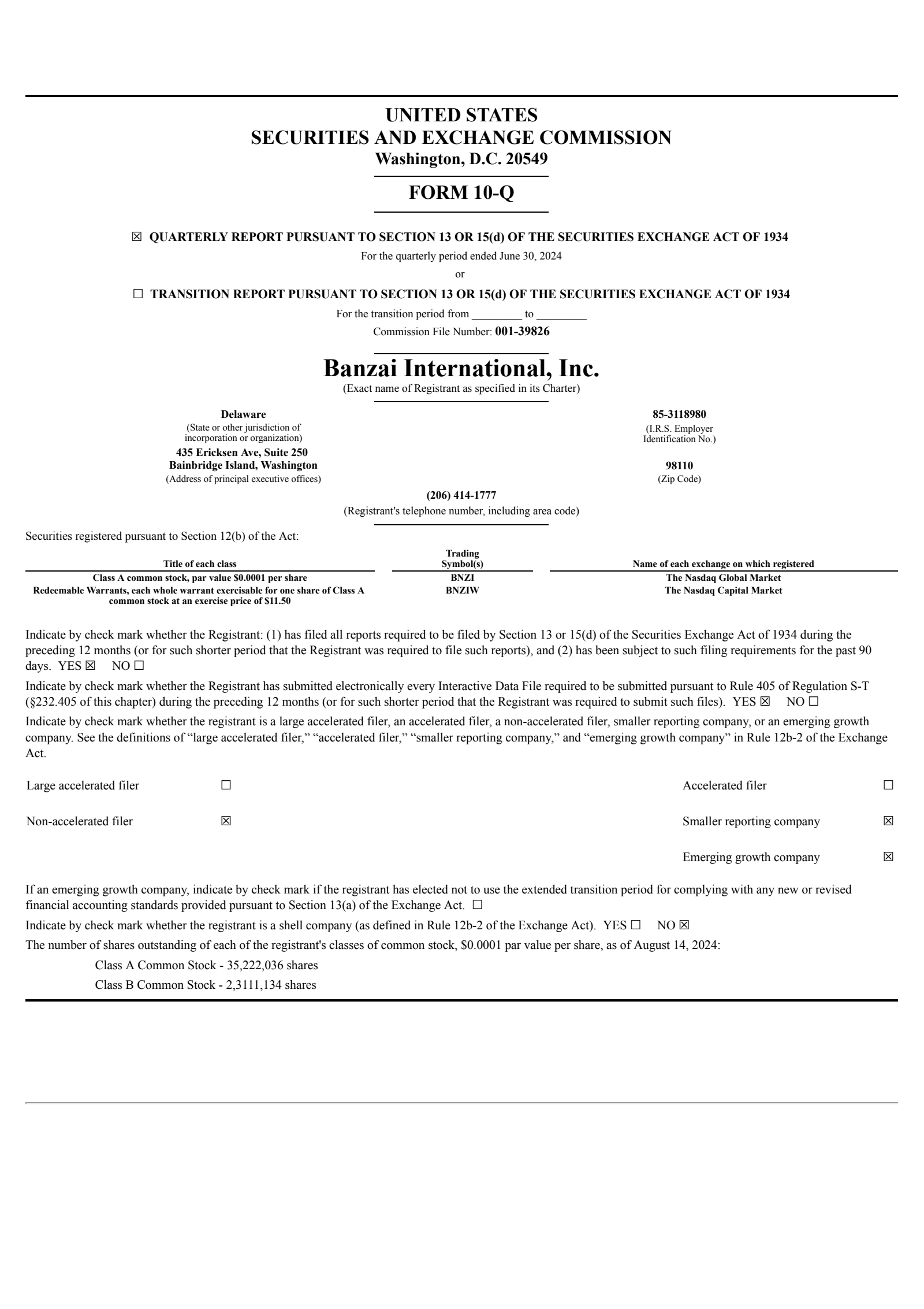 Banzai International's Q2 2024 Quarterly Report