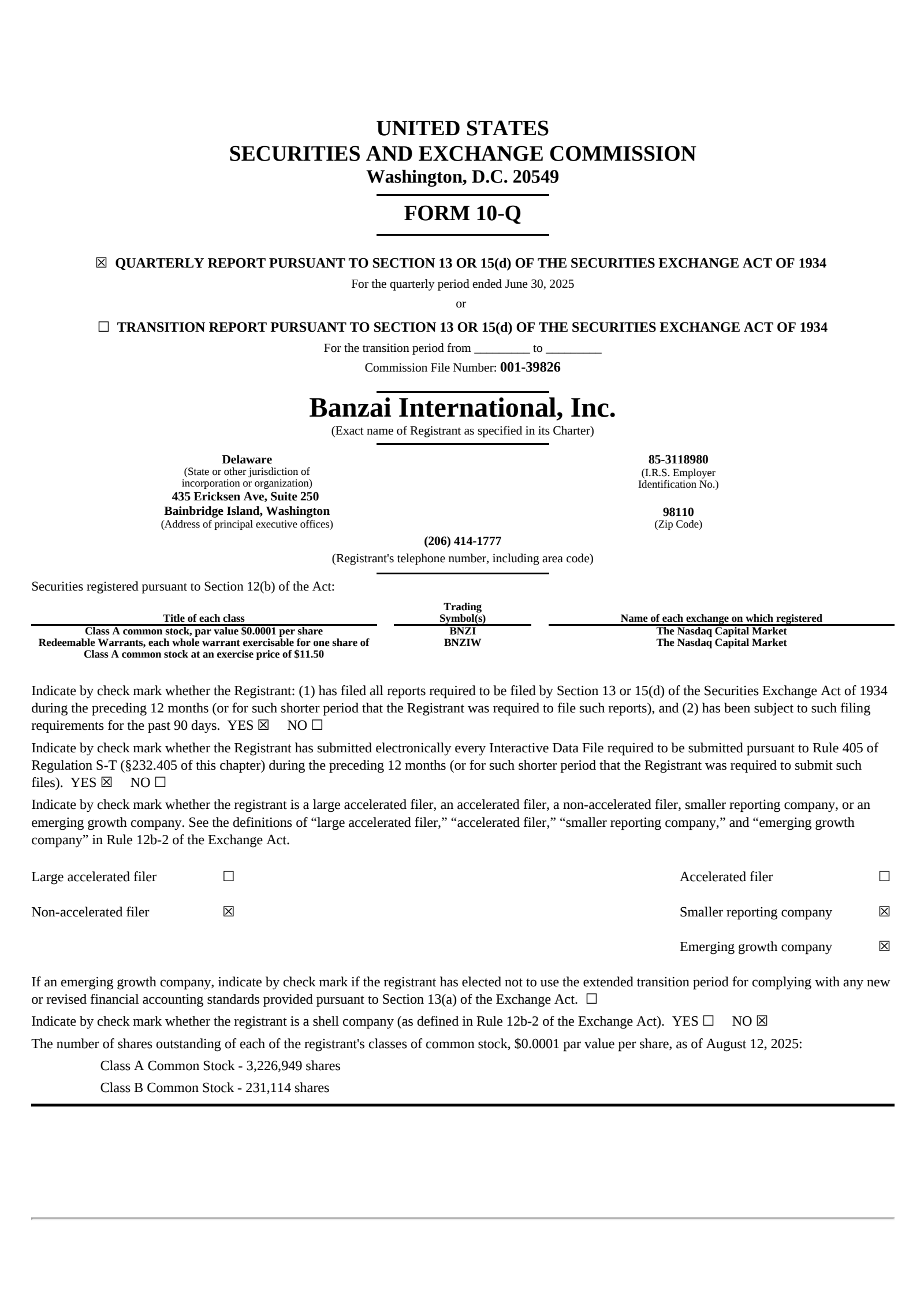 Banzai International's Q2 2025 Quarterly report