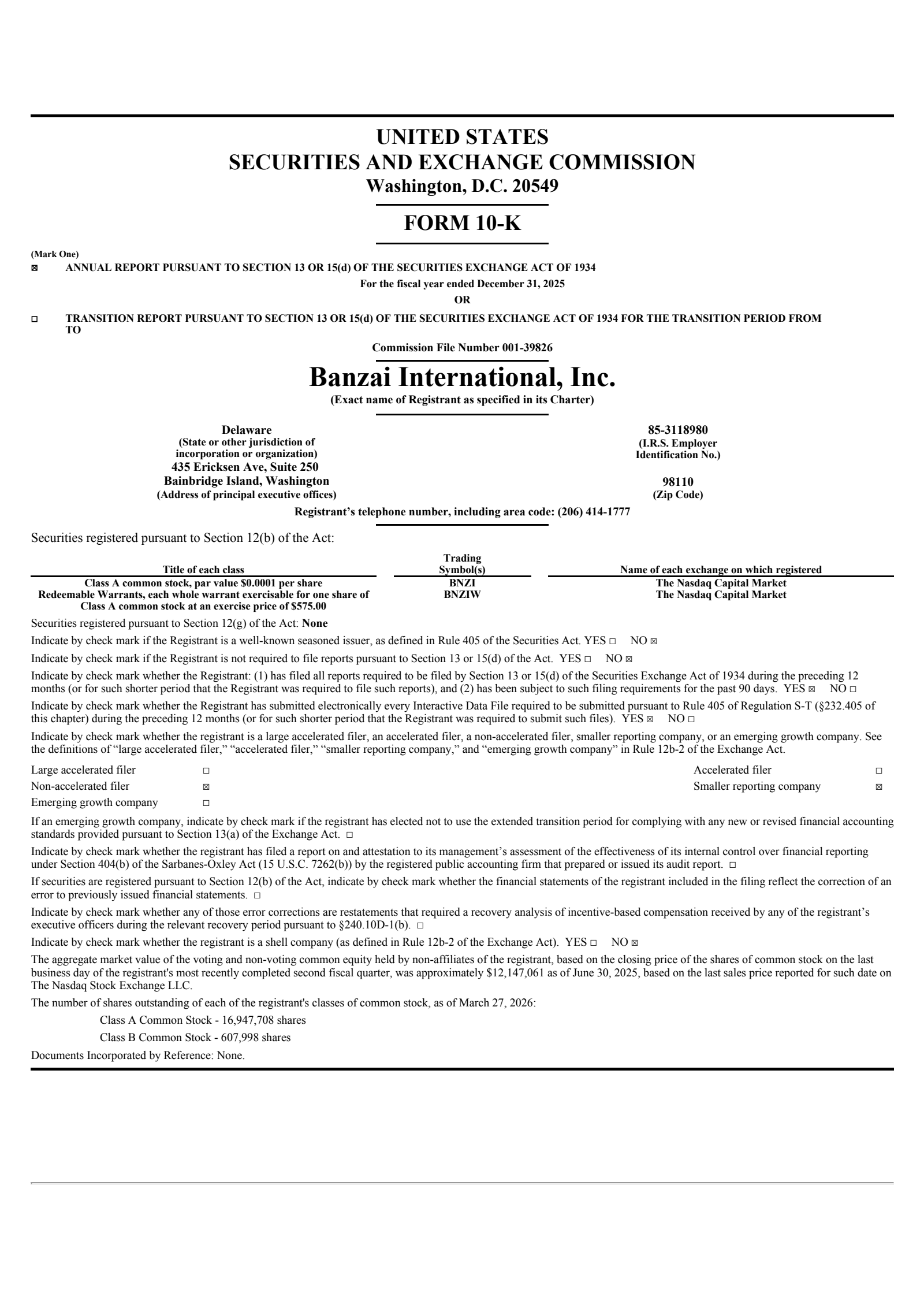 Banzai International's Q4 2025 Annual report